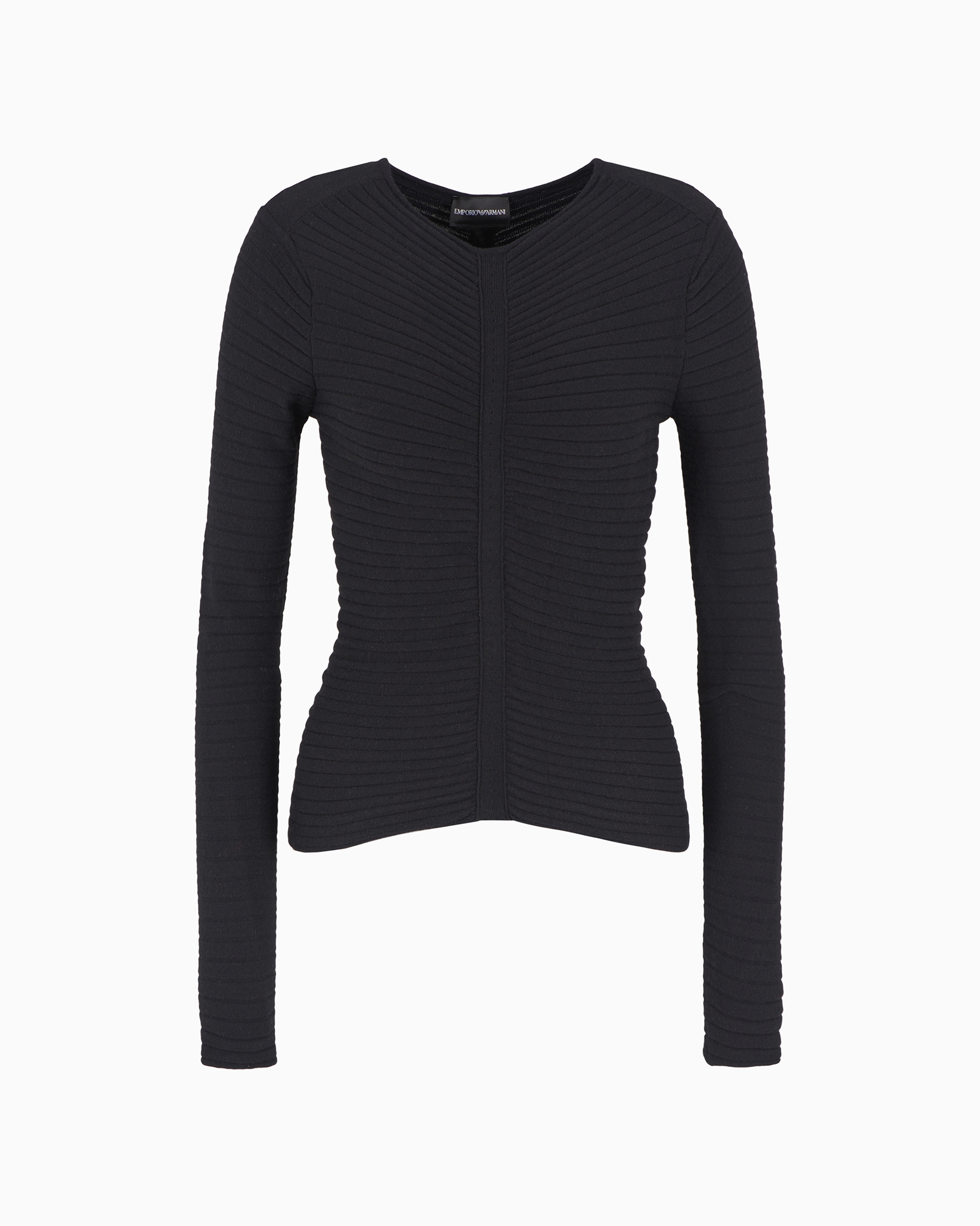 Emporio Armani Official Store V-neck Jumper In A Viscose Blend With Sunray Pattern Rib Knit In Black