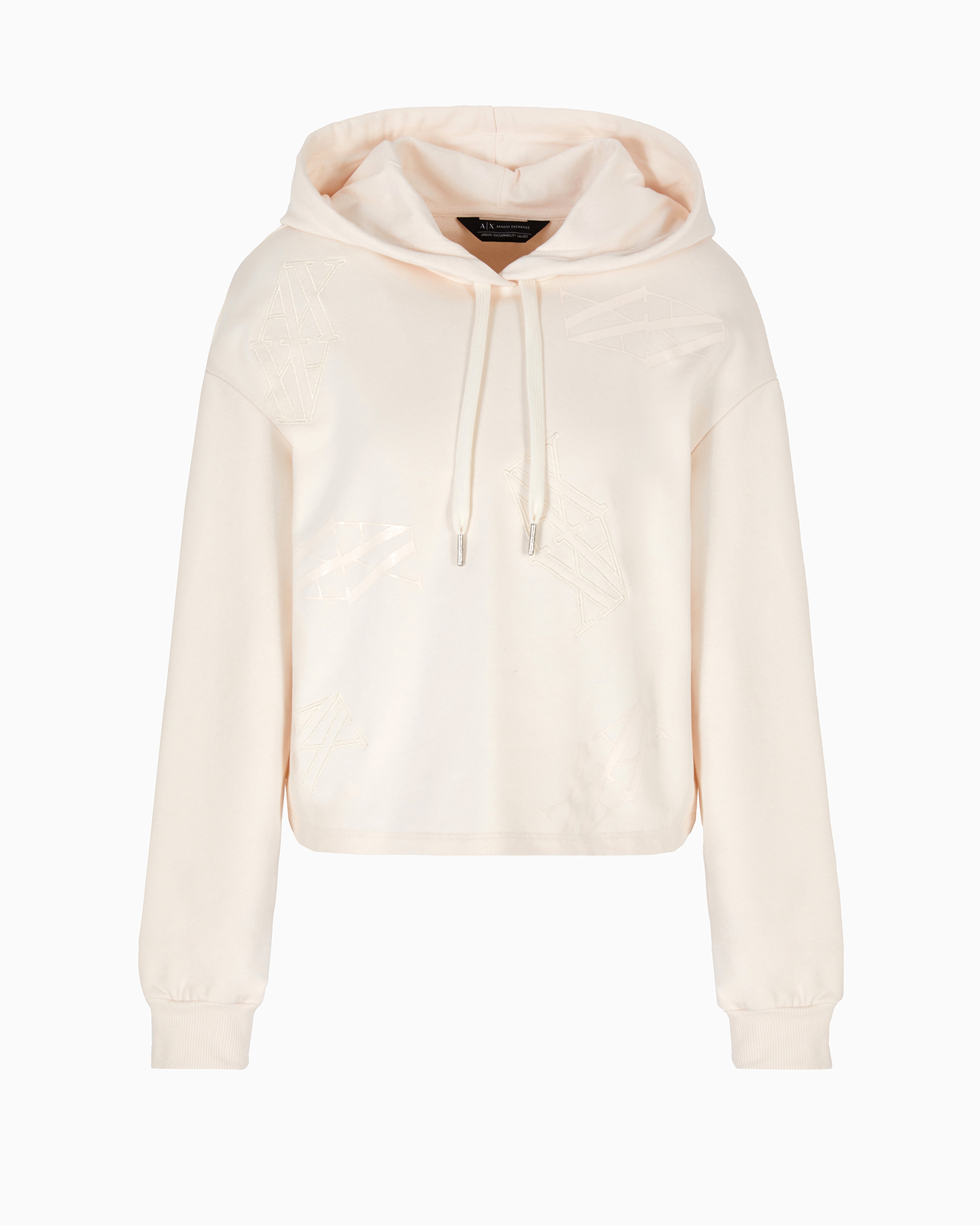 Armani Exchange Official Store Asv Organic Cotton Monogram Logo Hoodie In White