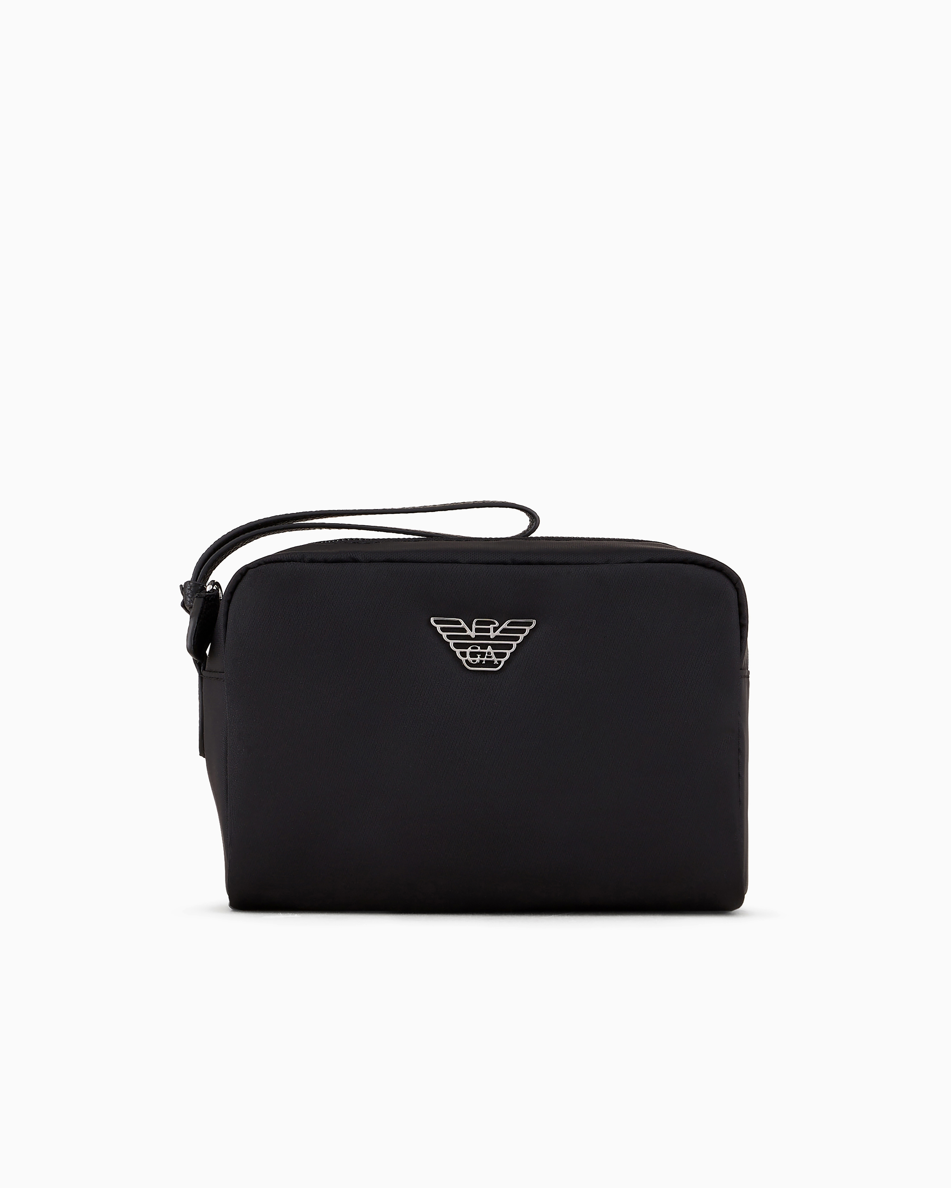 Emporio Armani Travel Essentials Small Washbag In Recycled Nylon In Black