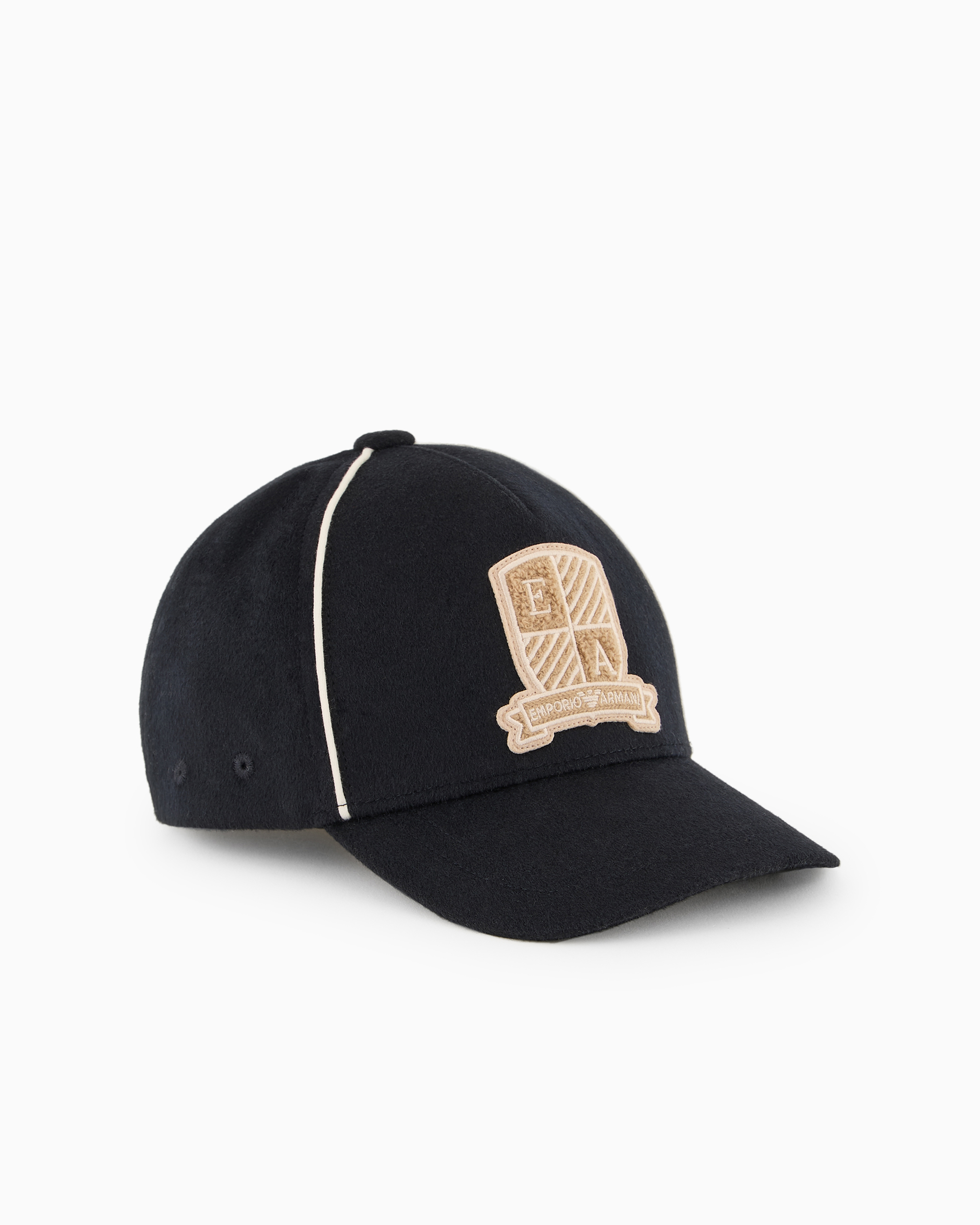 Emporio Armani Official Store Wool Cloth Baseball Cap With Logo Crest Patch In Navy Blue