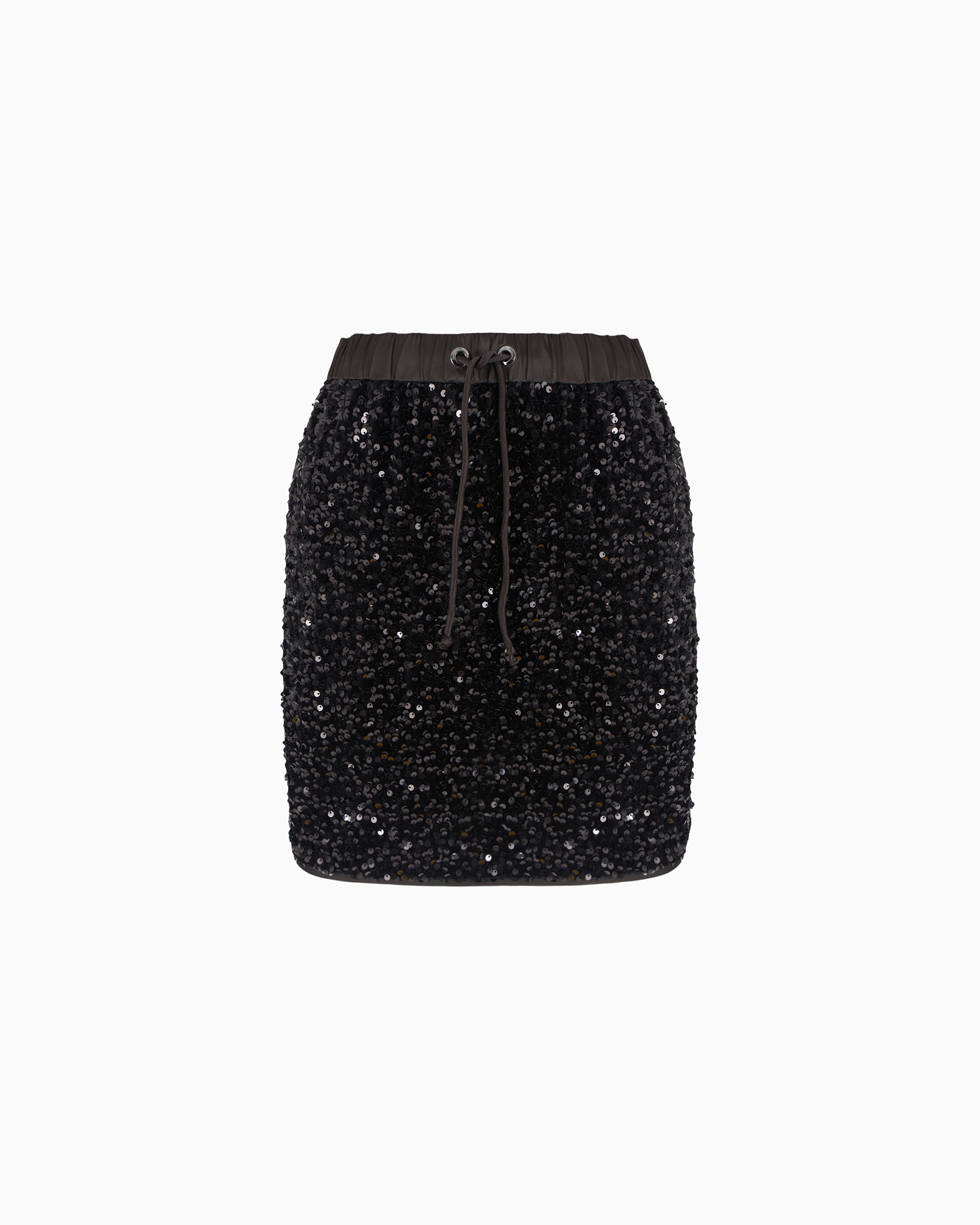 Shop Emporio Armani Chenille Skirt With Drawstring And All-over Sequins In Black