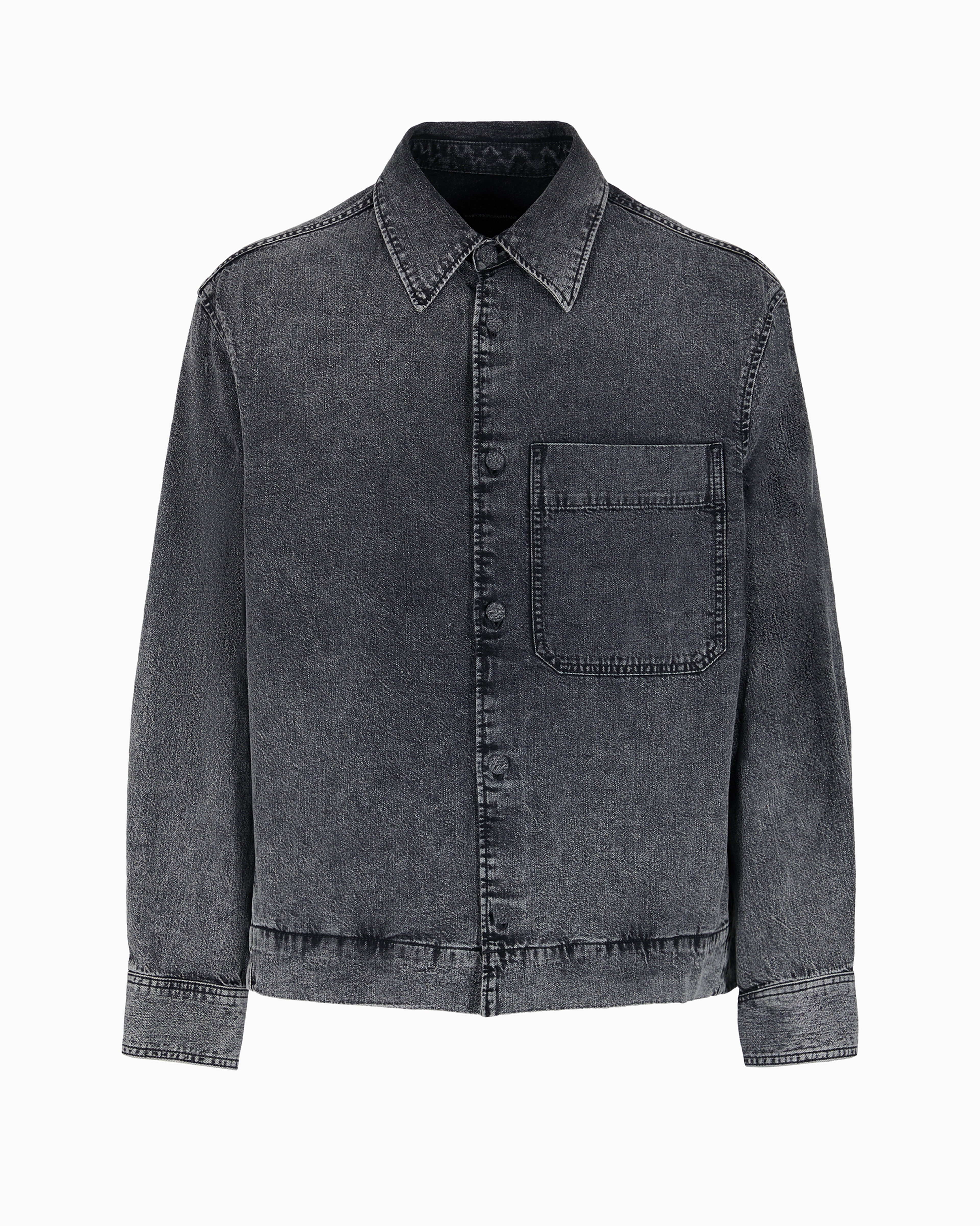 Emporio Armani Official Store Garment-treated Denim Shirt Jacket In Black