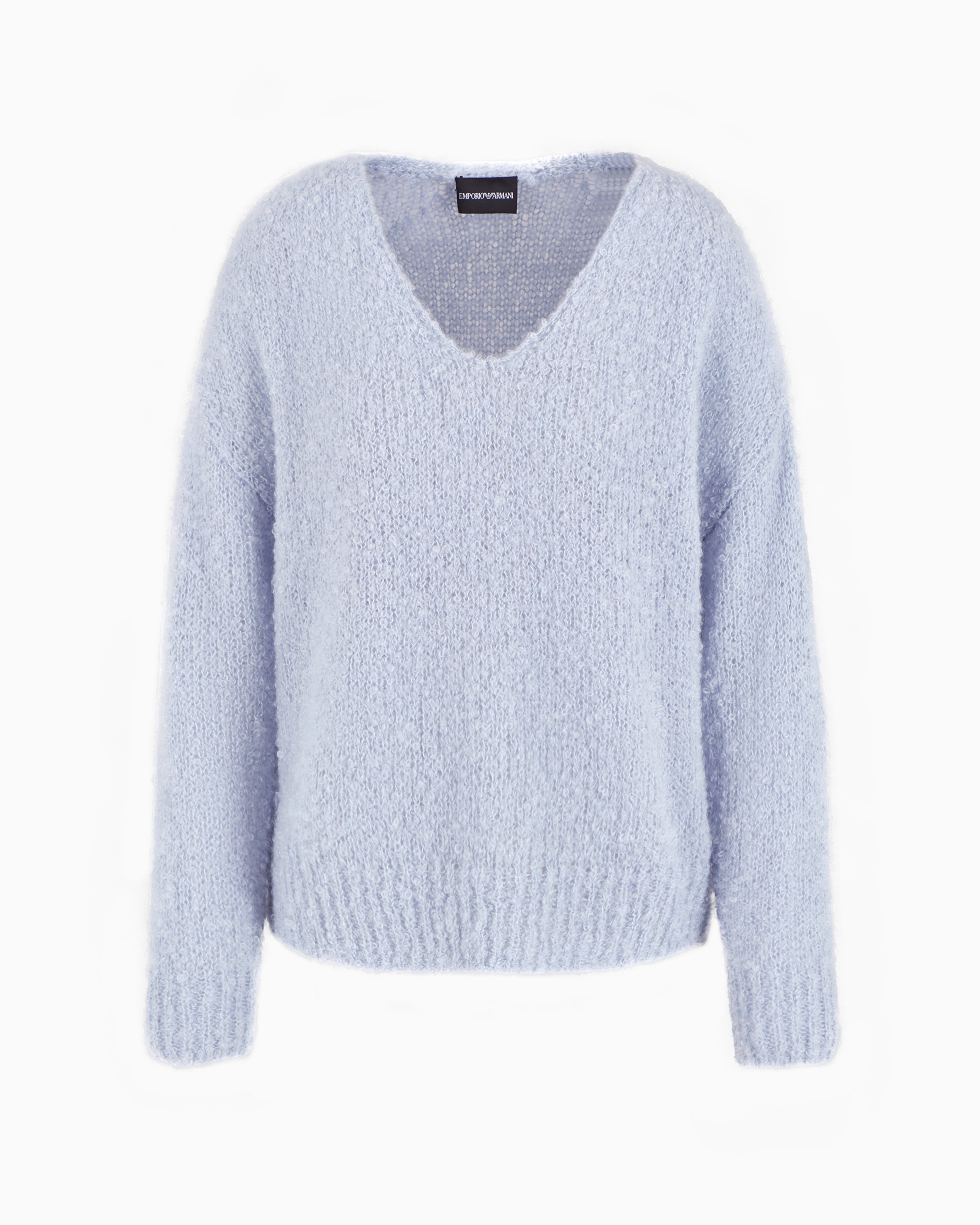 Emporio Armani Plain-knit Cashgora V-neck Jumper In Bleu Ciel