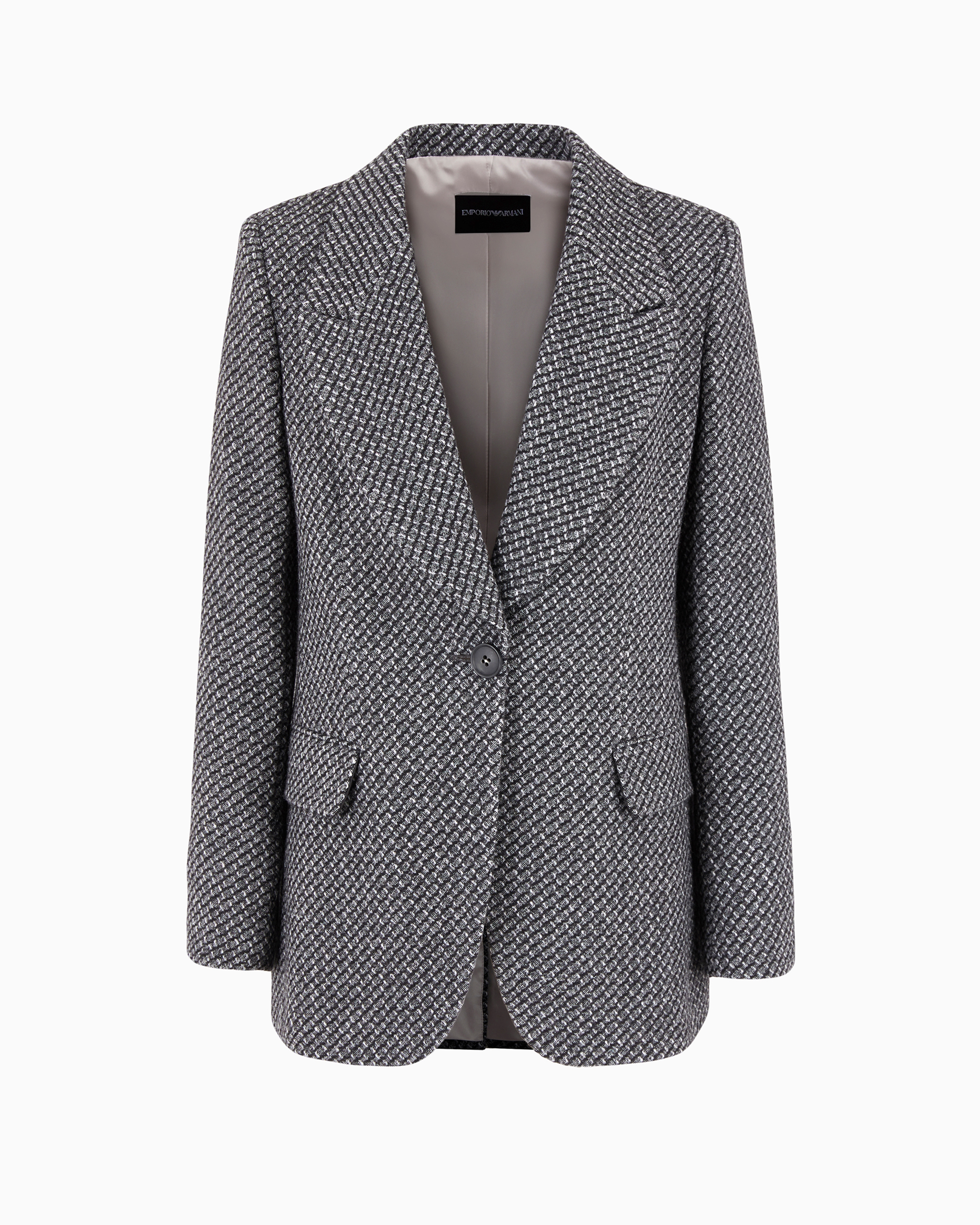 Emporio Armani Single-breasted Jacket In A Mélange Wool-blend Knit With A Textured Pattern In Gris