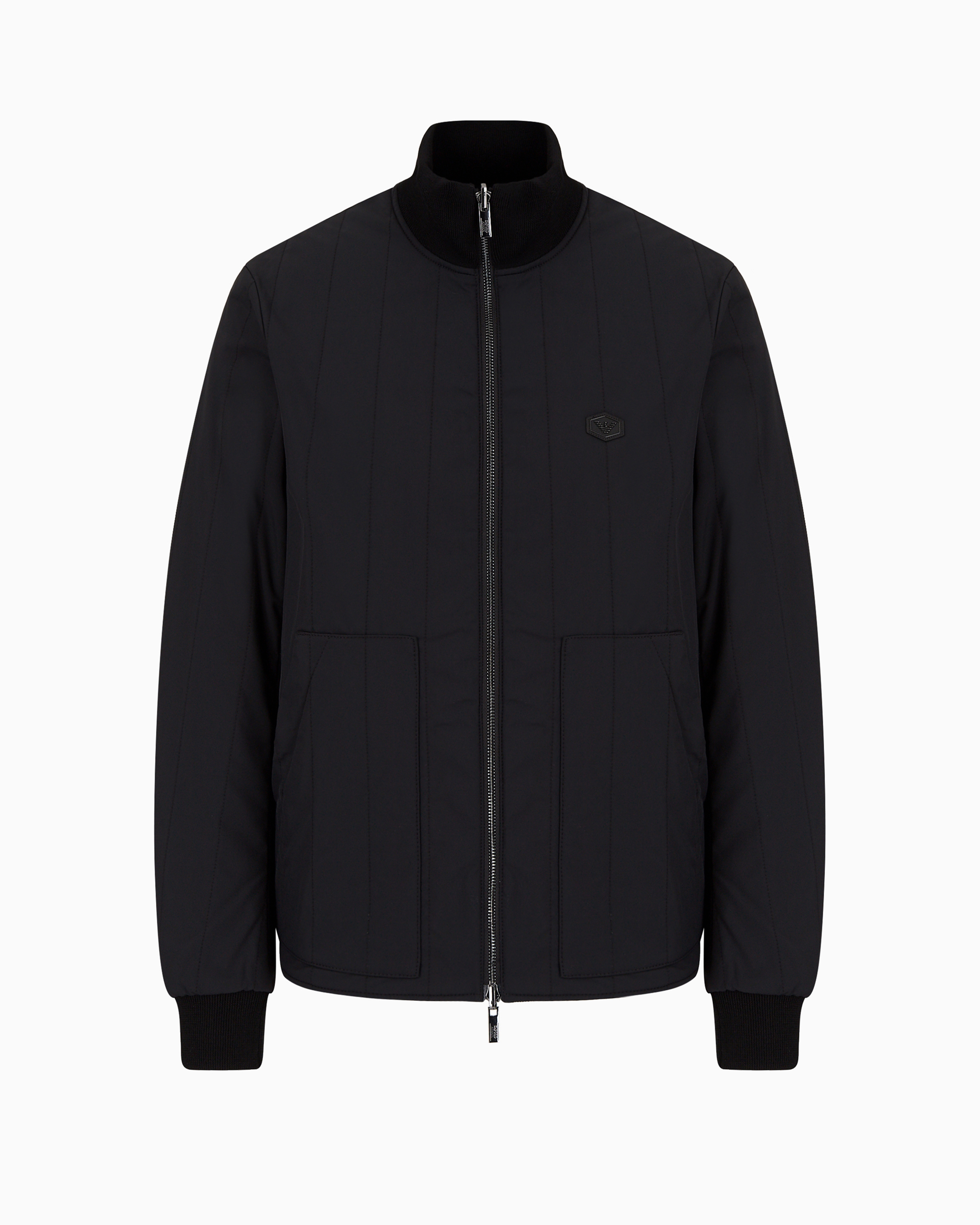 Emporio Armani Quilted Nylon And Knit Reversible Blouson With Logo Patch In Black