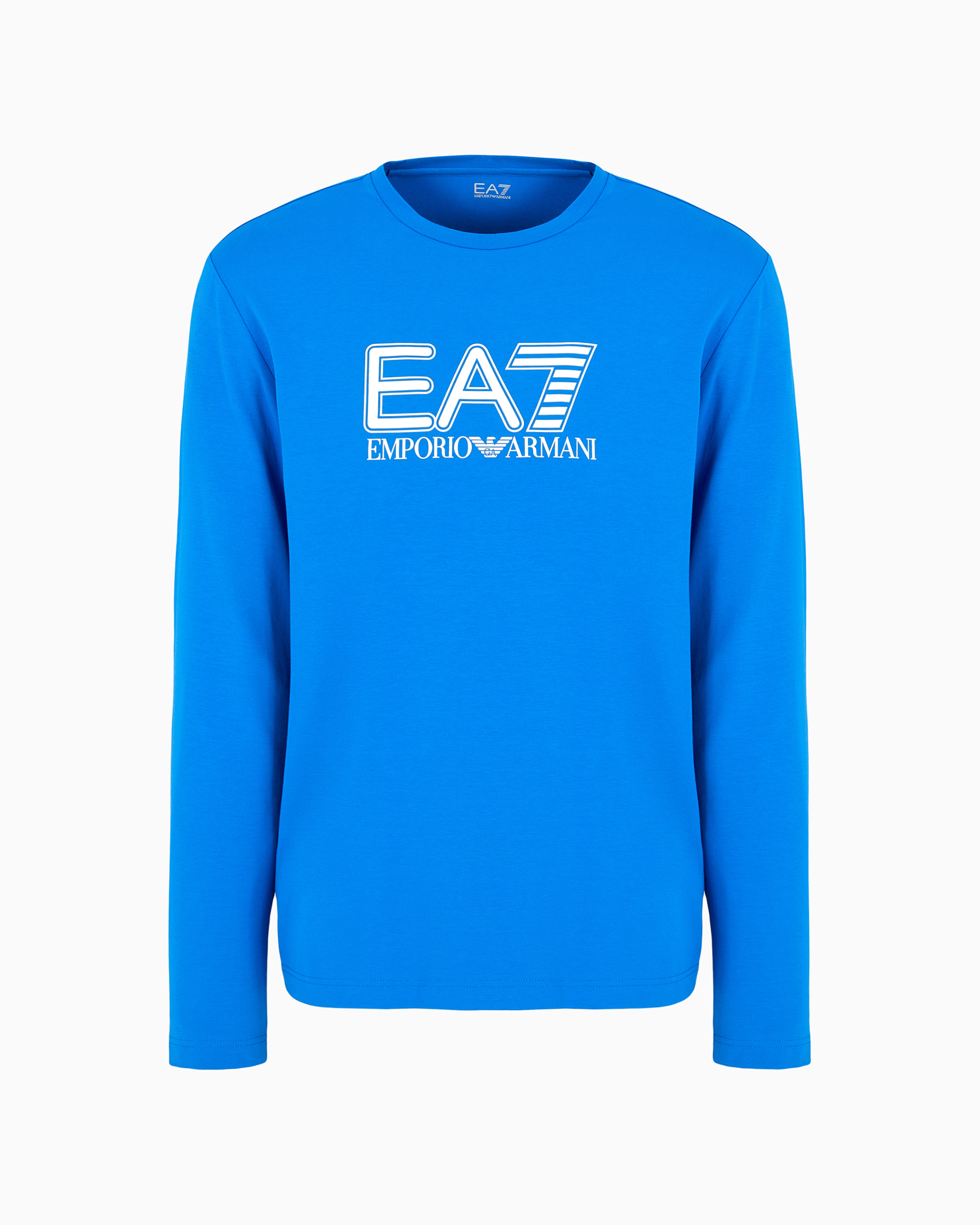 Ea7 Official Store Visibility Stretch-cotton Long-sleeved Crew-neck T-shirt In Electric Blue