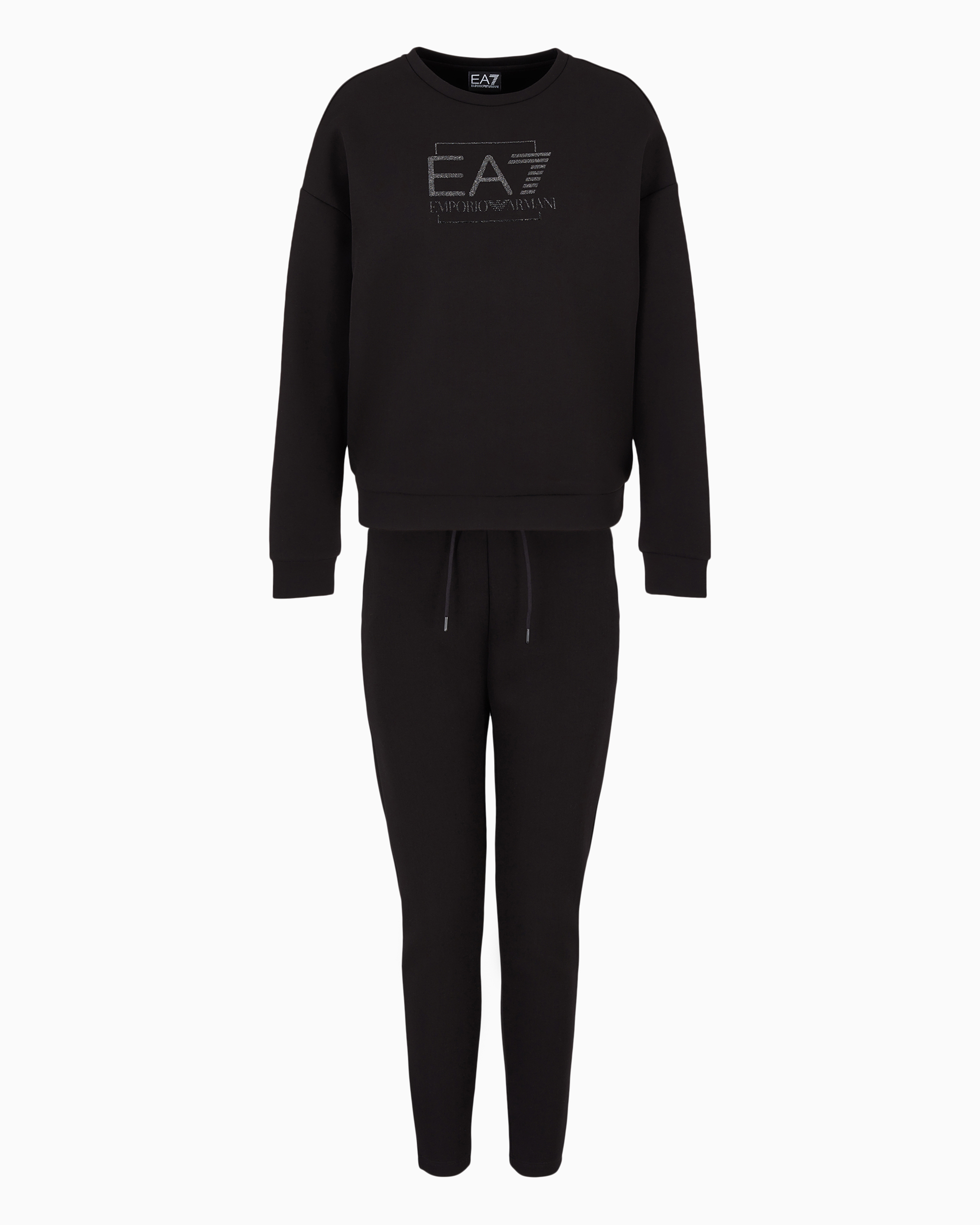 Ea7 Cotton-blend Tracksuit With Glitter  Logo In Black