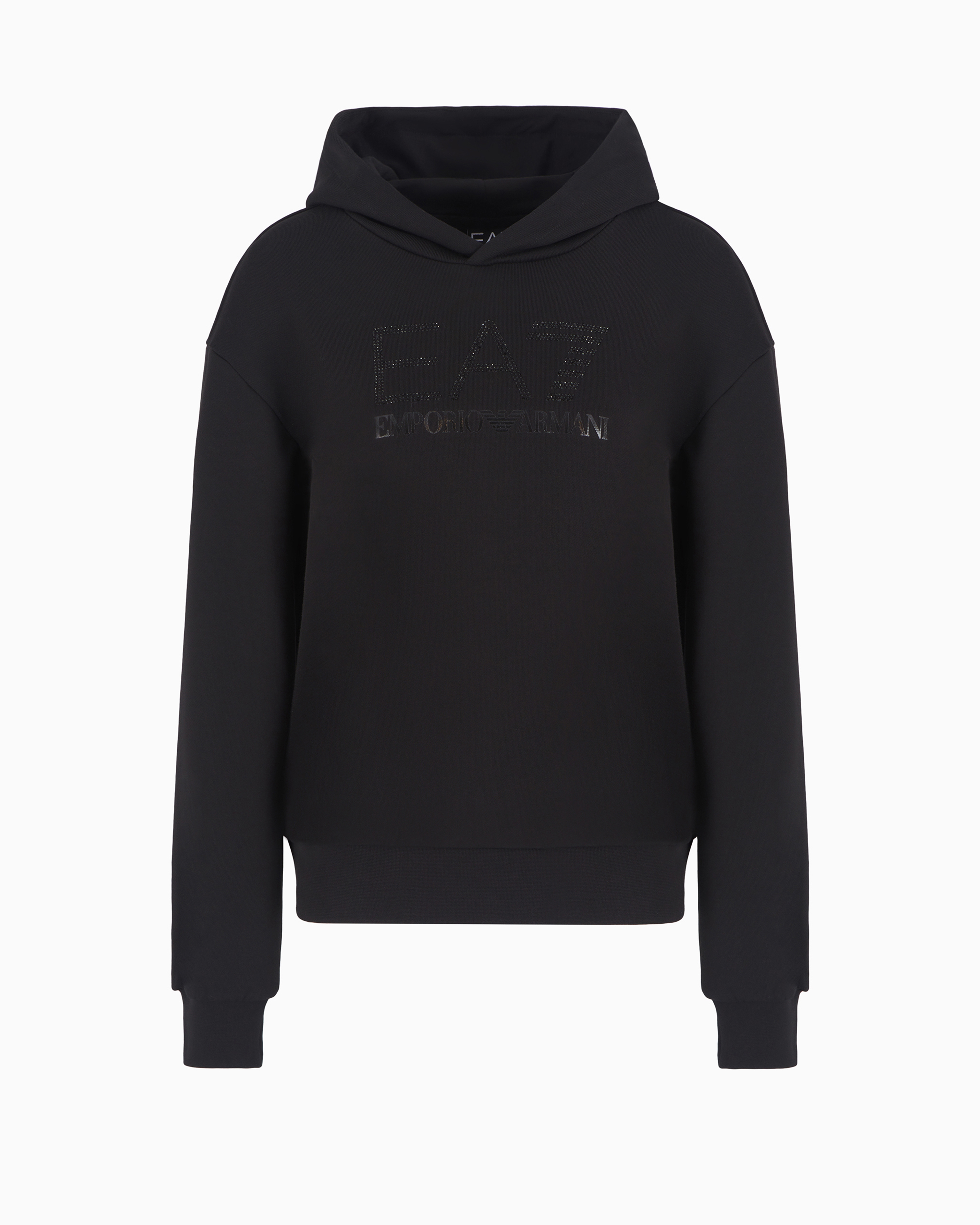 Ea7 Official Store Logo Series Organic Cotton-blend Hooded Sweatshirt In Black