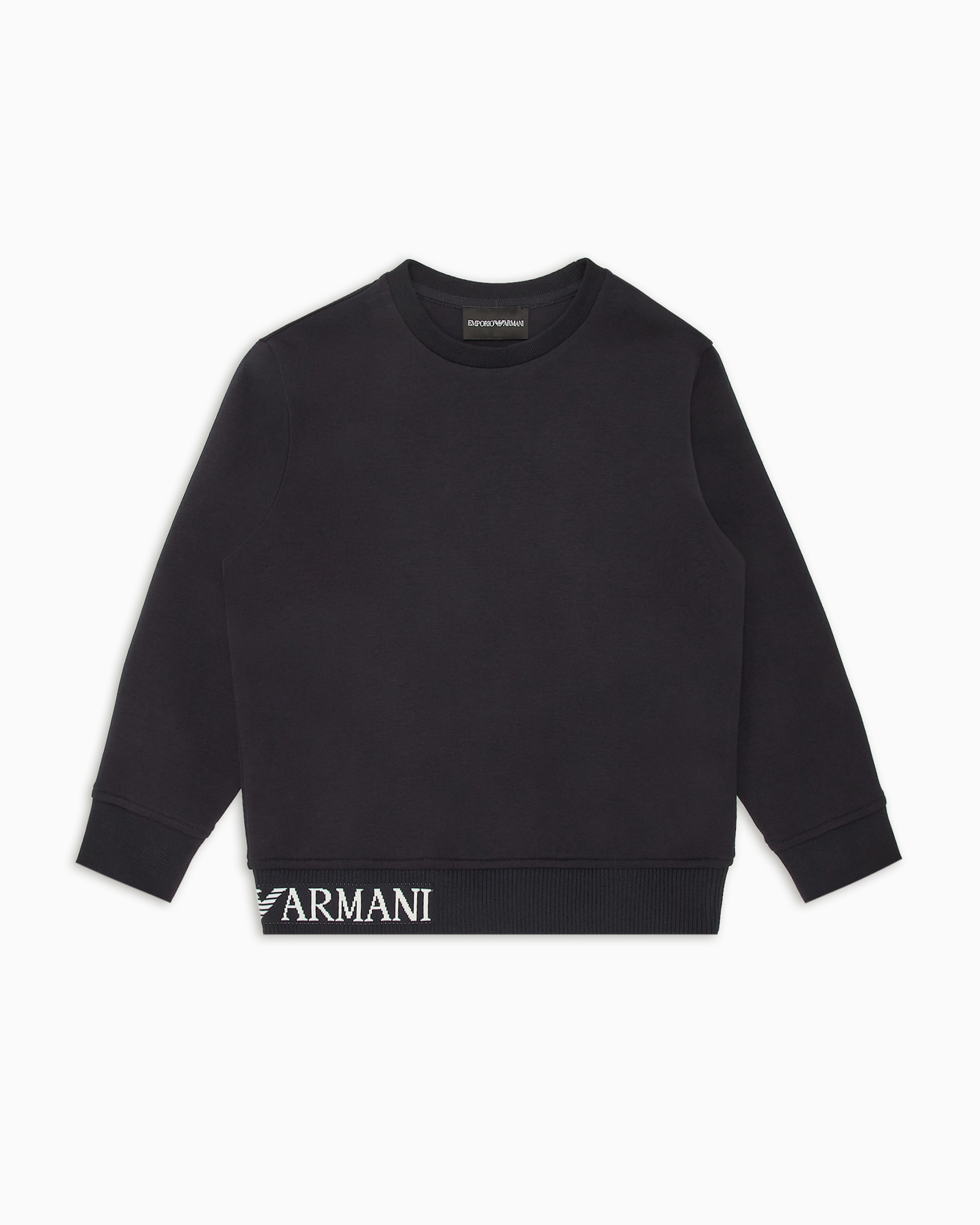 Shop Emporio Armani Comfort-fit, Double-jersey Sweatshirt With Jacquard Logo In Navy Blue