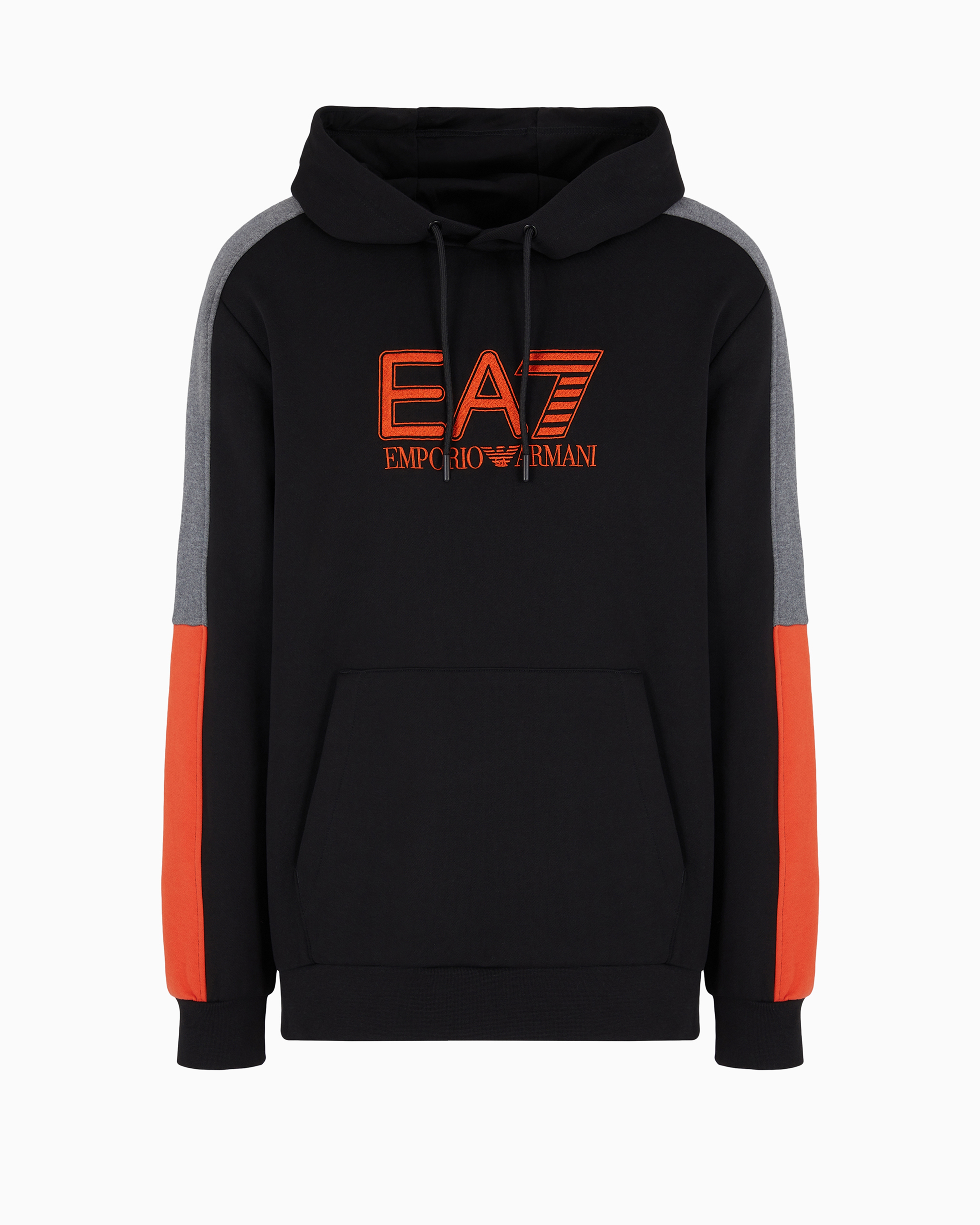 Ea7 Visibility Cotton-blend Hooded Sweatshirt In Blue