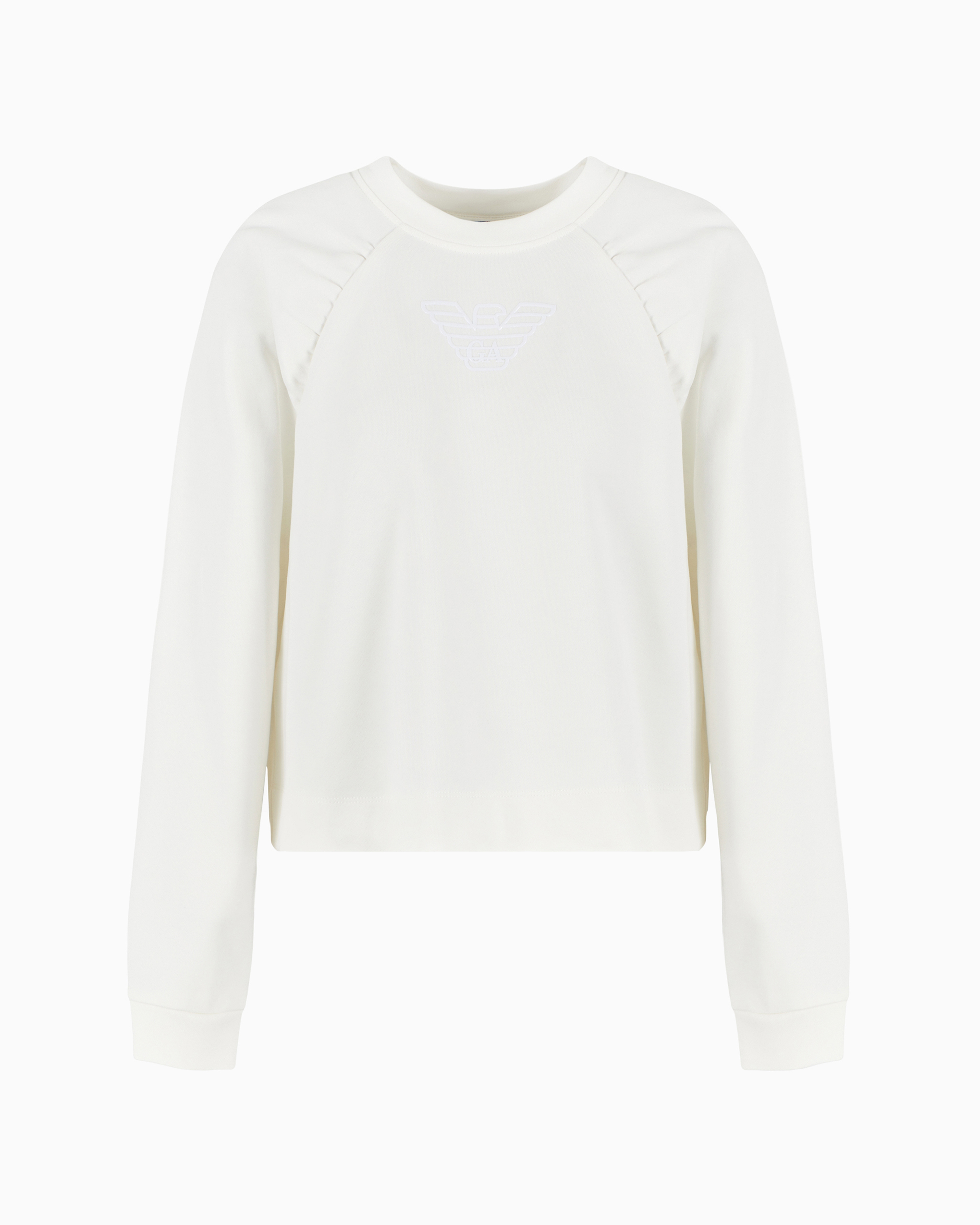 Emporio Armani Official Store Asv Organic French Terry Sweatshirt With Shiny Rubberised Eagle In White