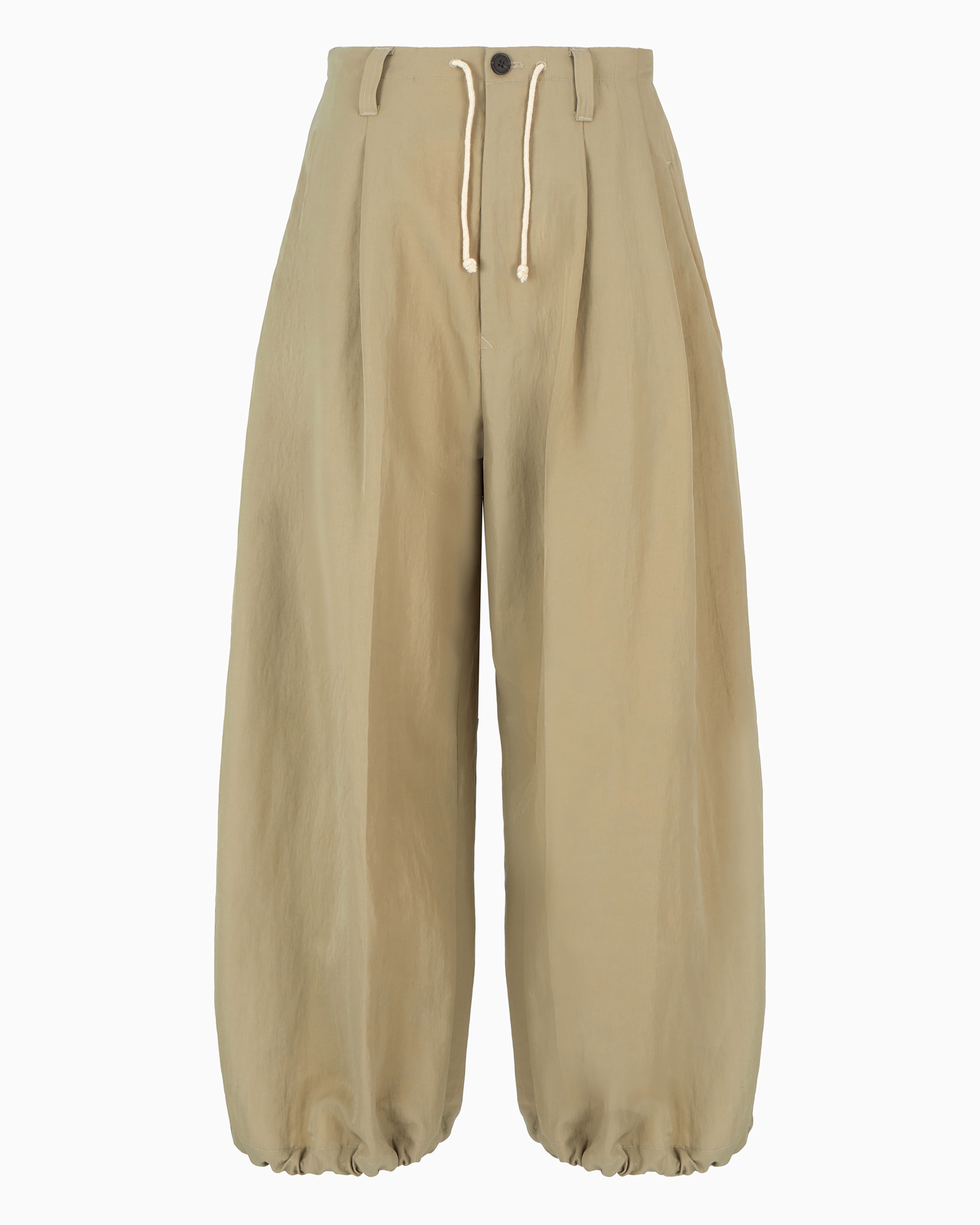 Shop Emporio Armani Wide Trousers In Technical Fabric With Drawstring At The Hem In Beige