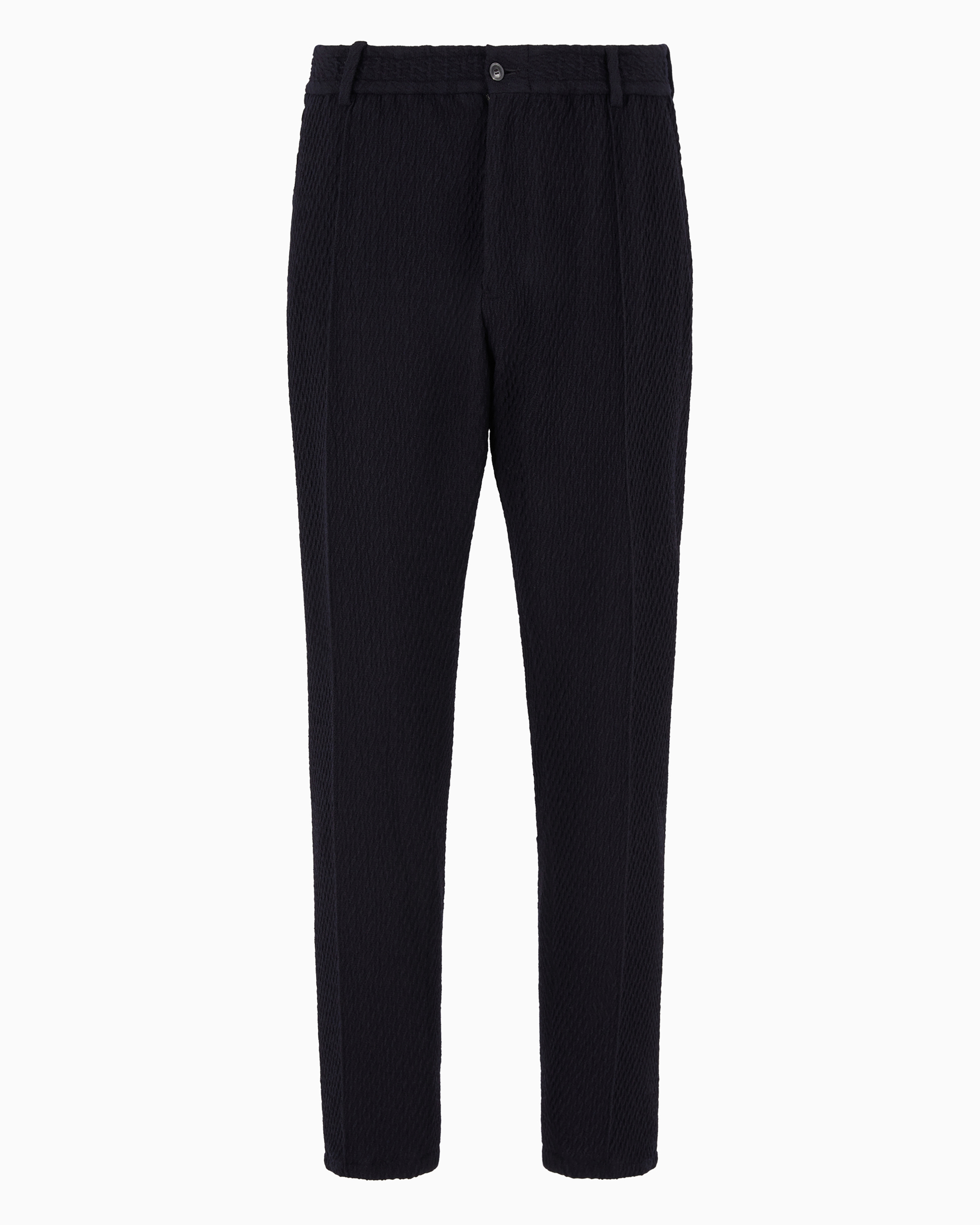 Emporio Armani Official Store Chinos In 3d-effect Virgin-wool Stretch-jersey Knit With Ribs In Navy Blue