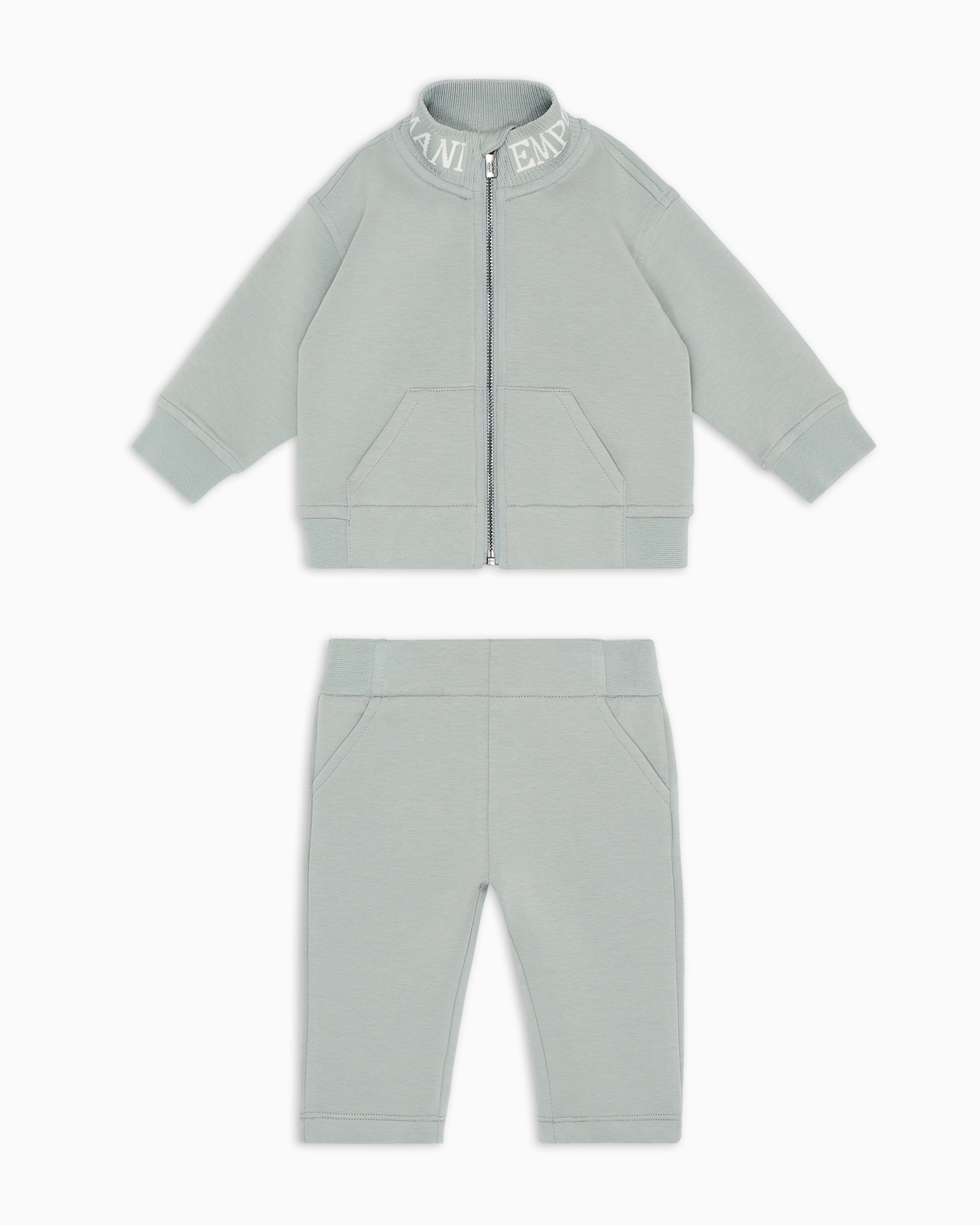 Shop Emporio Armani Tracksuit With Full-zip Sweatshirt In Double Jersey With Jacquard Logo In Grey