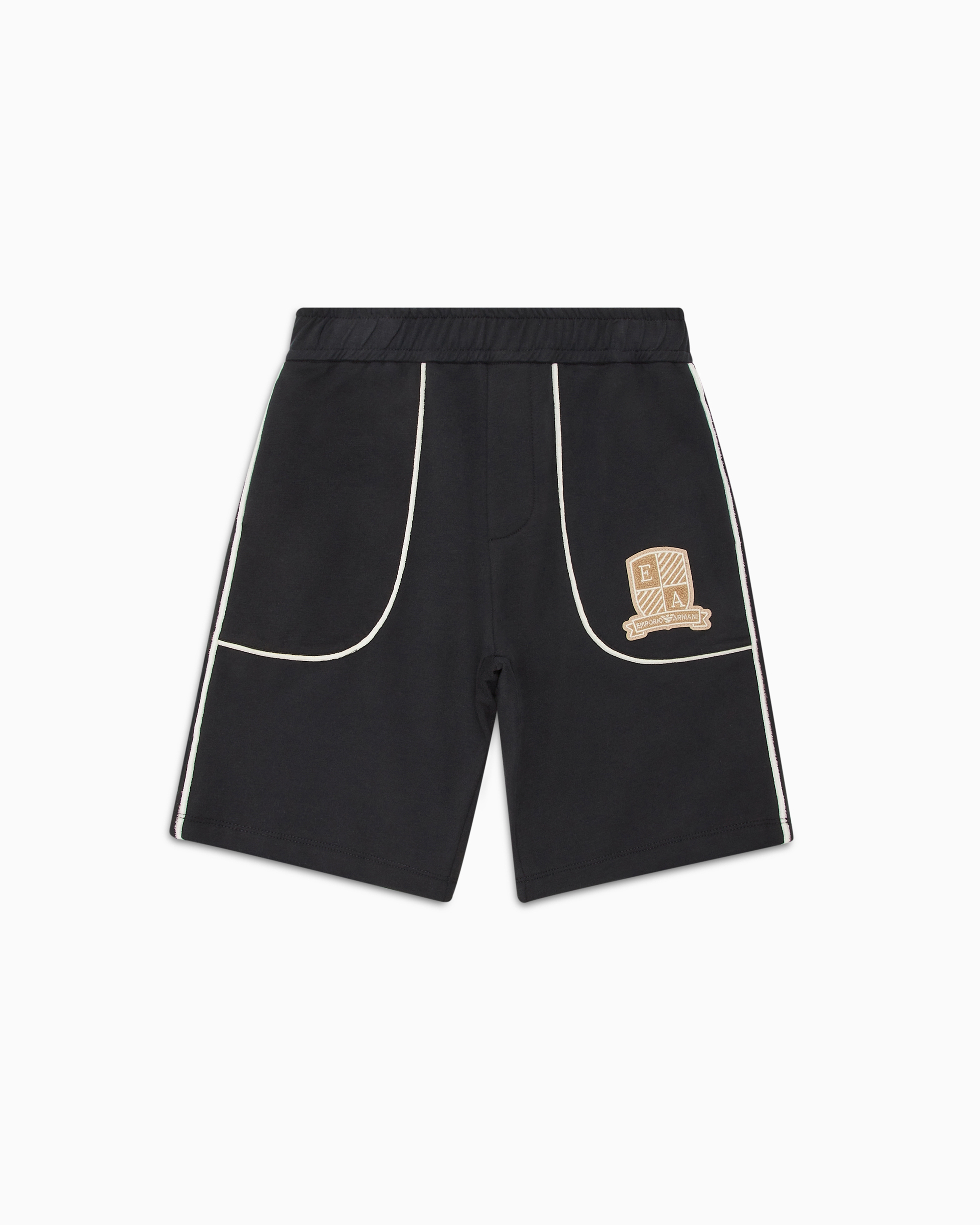 Shop Emporio Armani Loose-fit Jersey Bermuda Shorts With Logo Crest Patch In Navy Blue