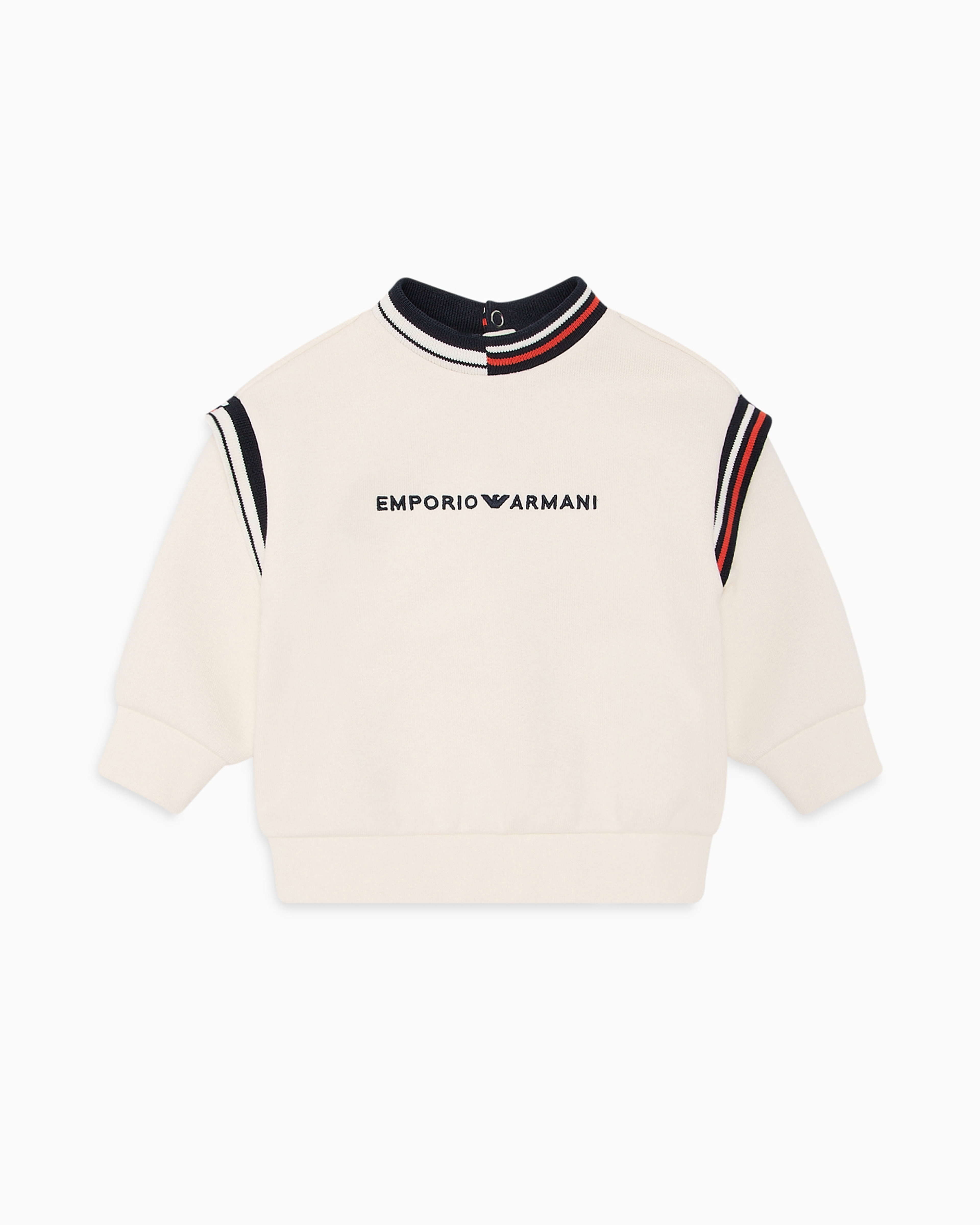 Shop Emporio Armani French Terry Sweatshirt With Logo And Contrasting Details In Beige