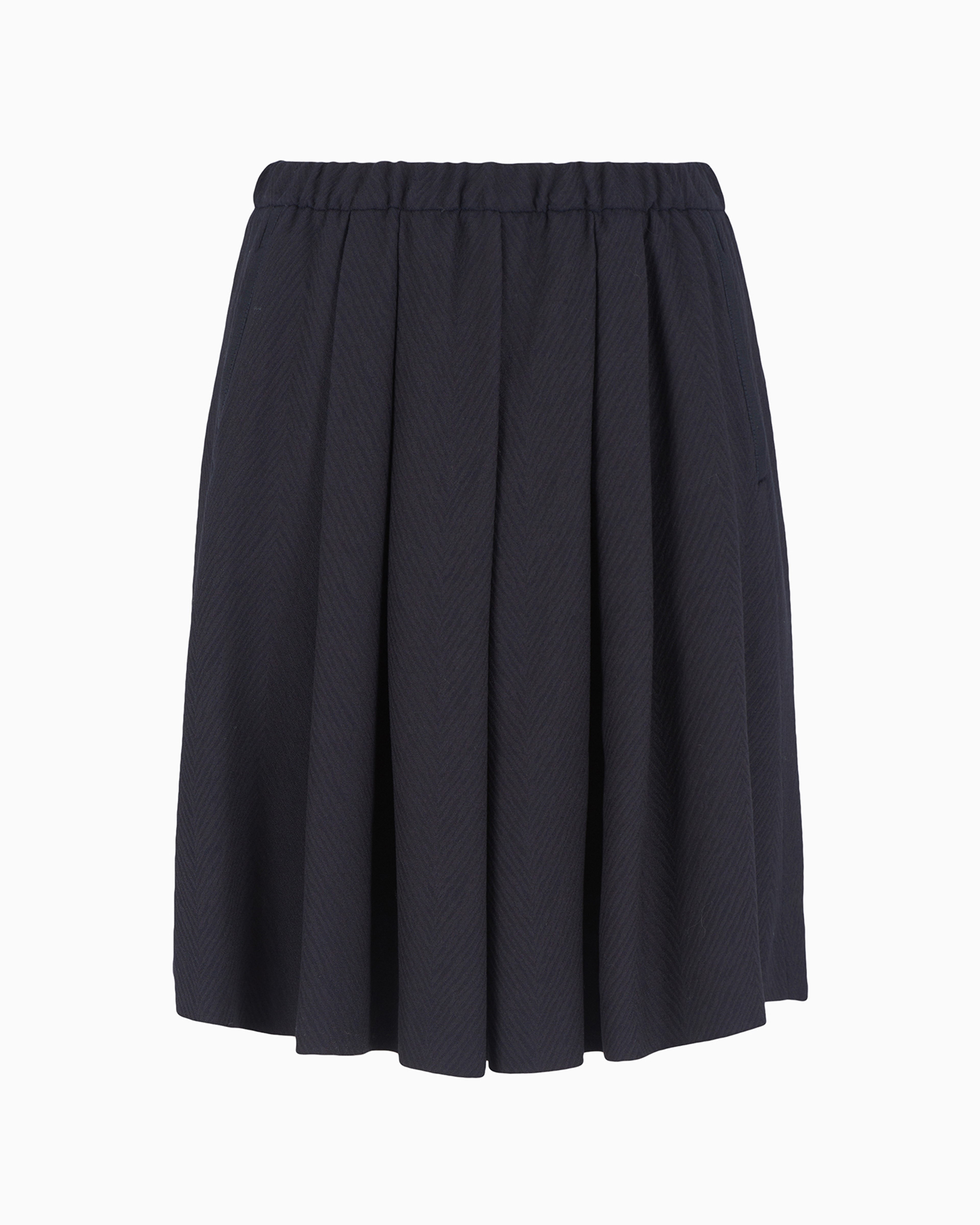 Emporio Armani Icon Chevron Virgin Wool Blend Skirt With An Elasticated Waist In Bleu