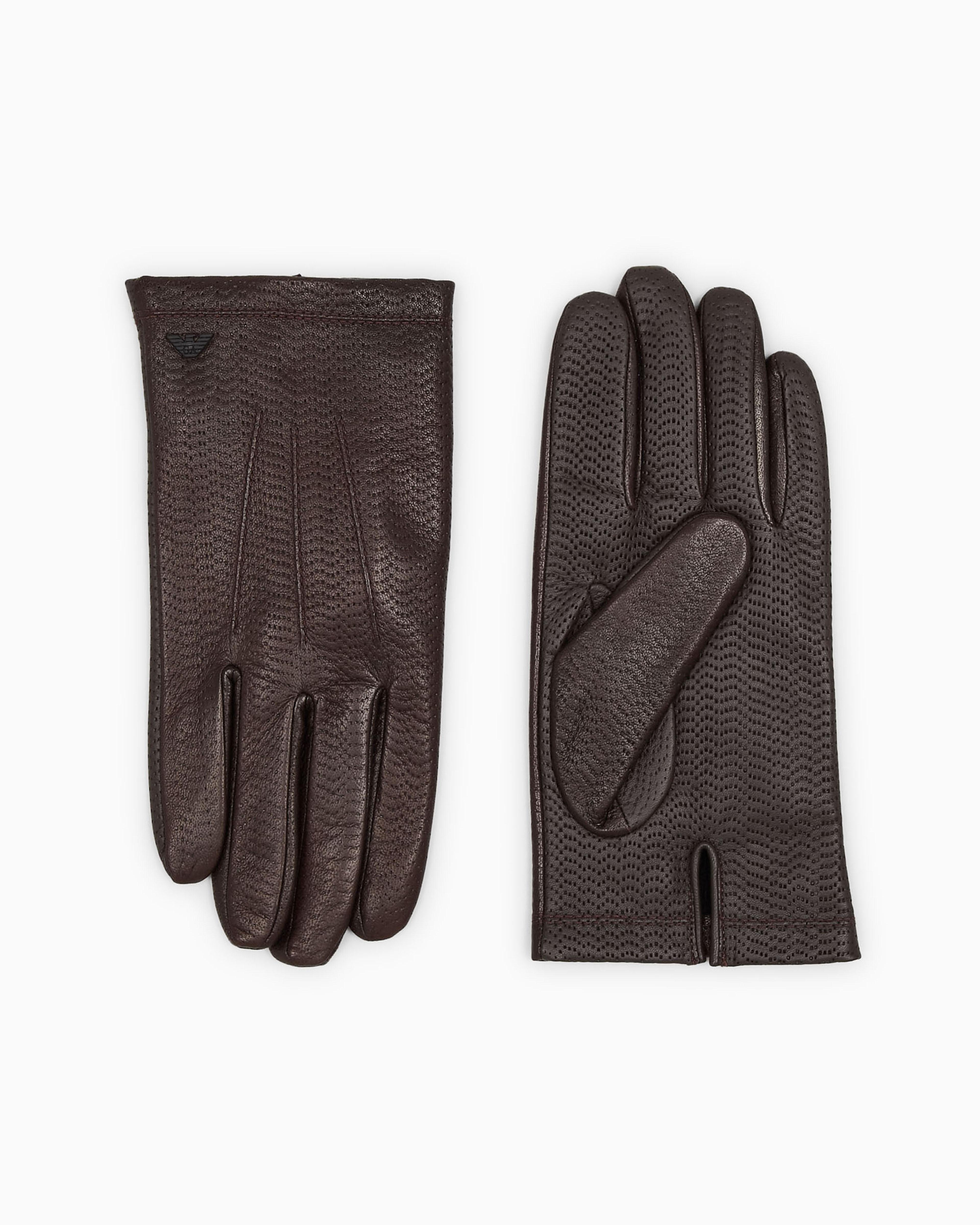 Emporio Armani Official Store Leather Touchscreen Gloves In Brown