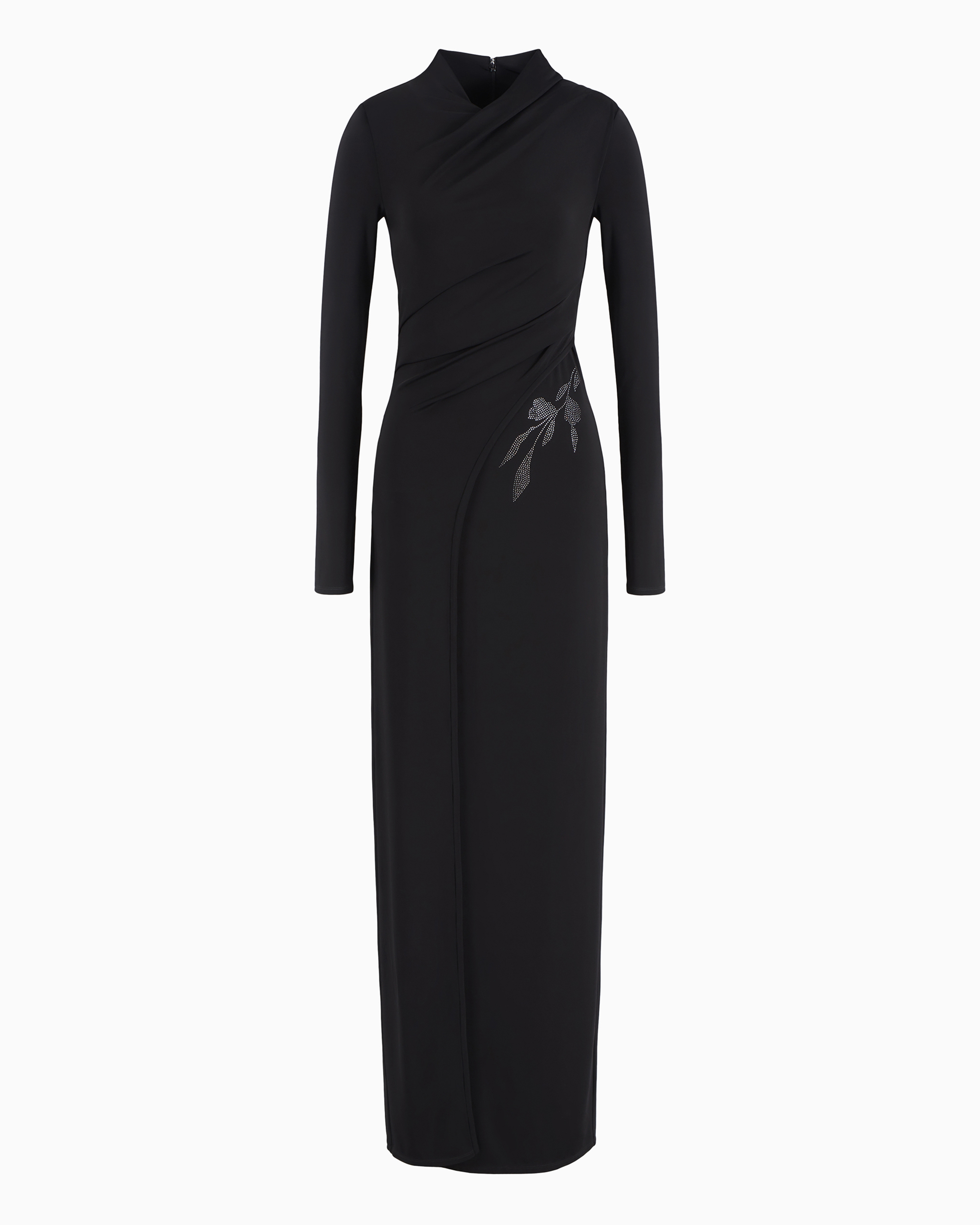 Giorgio Armani Official Store Asv Long Dress In Stretch Viscose Jersey With Rhinestones In Black