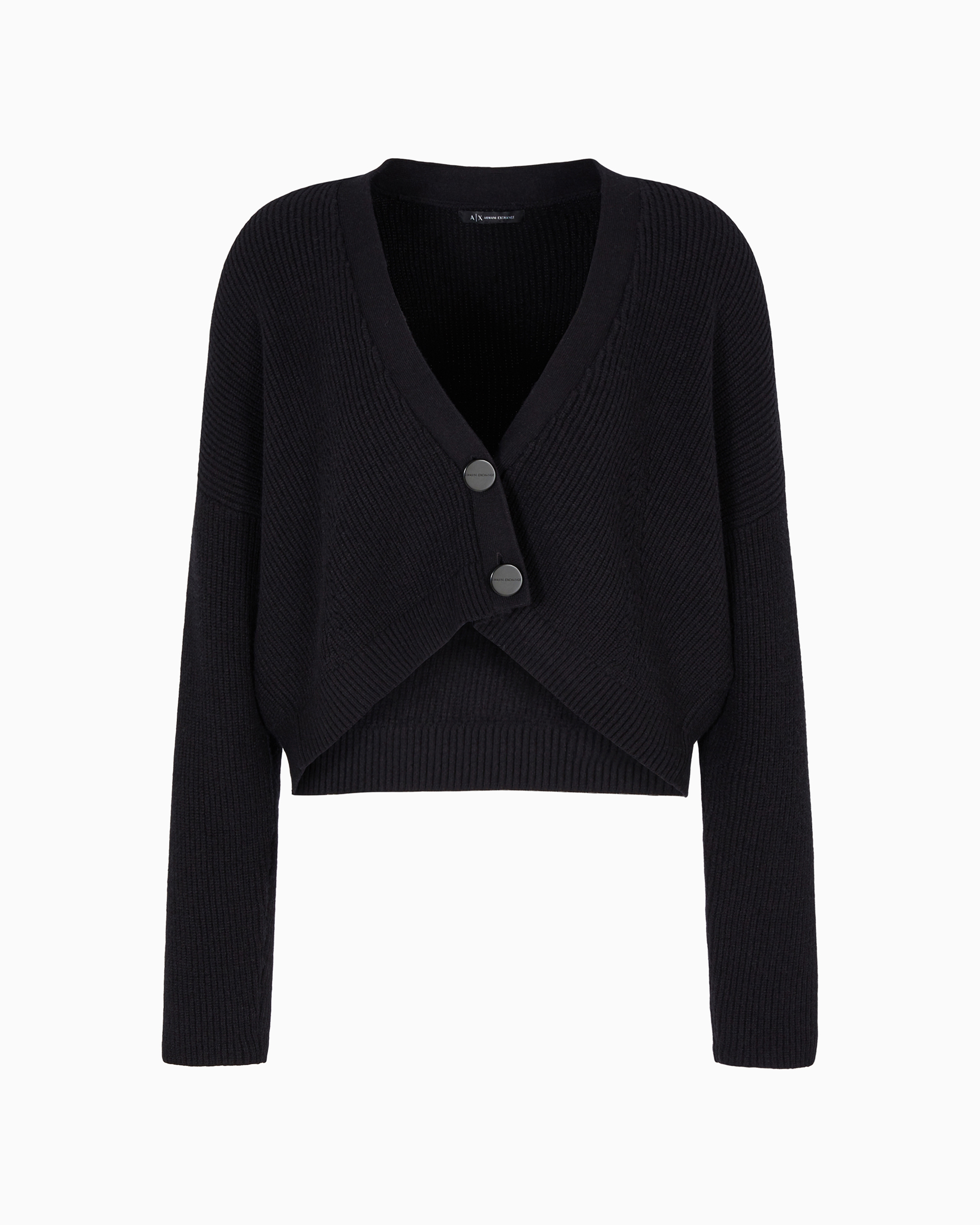 Shop Armani Exchange Ribbed V-neck Cardigan In Black