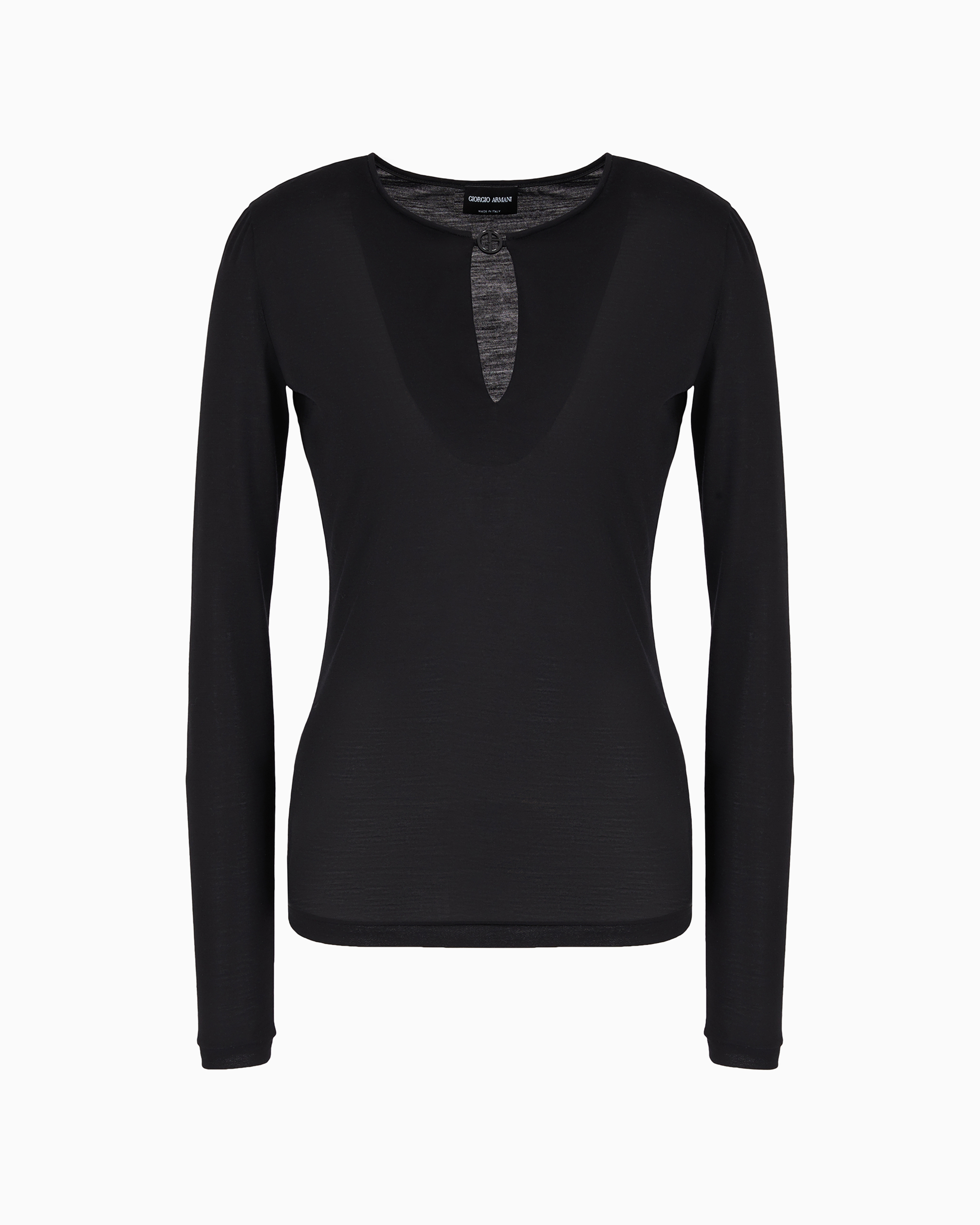 Giorgio Armani Official Store Wool Jersey Long-sleeved Jumper In Black