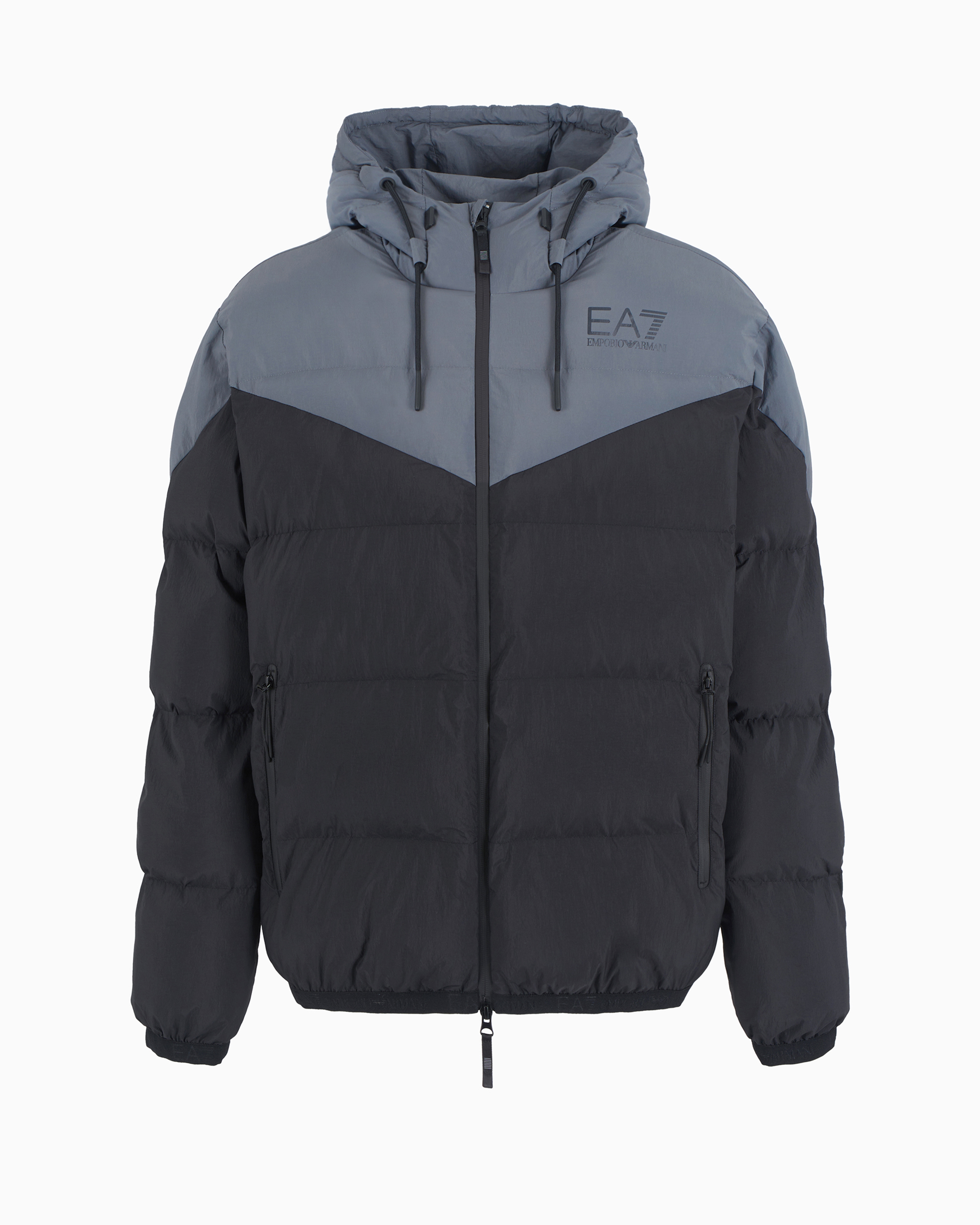 Ea7 Athletic Colour Block Padded Bomber With Hood In Black