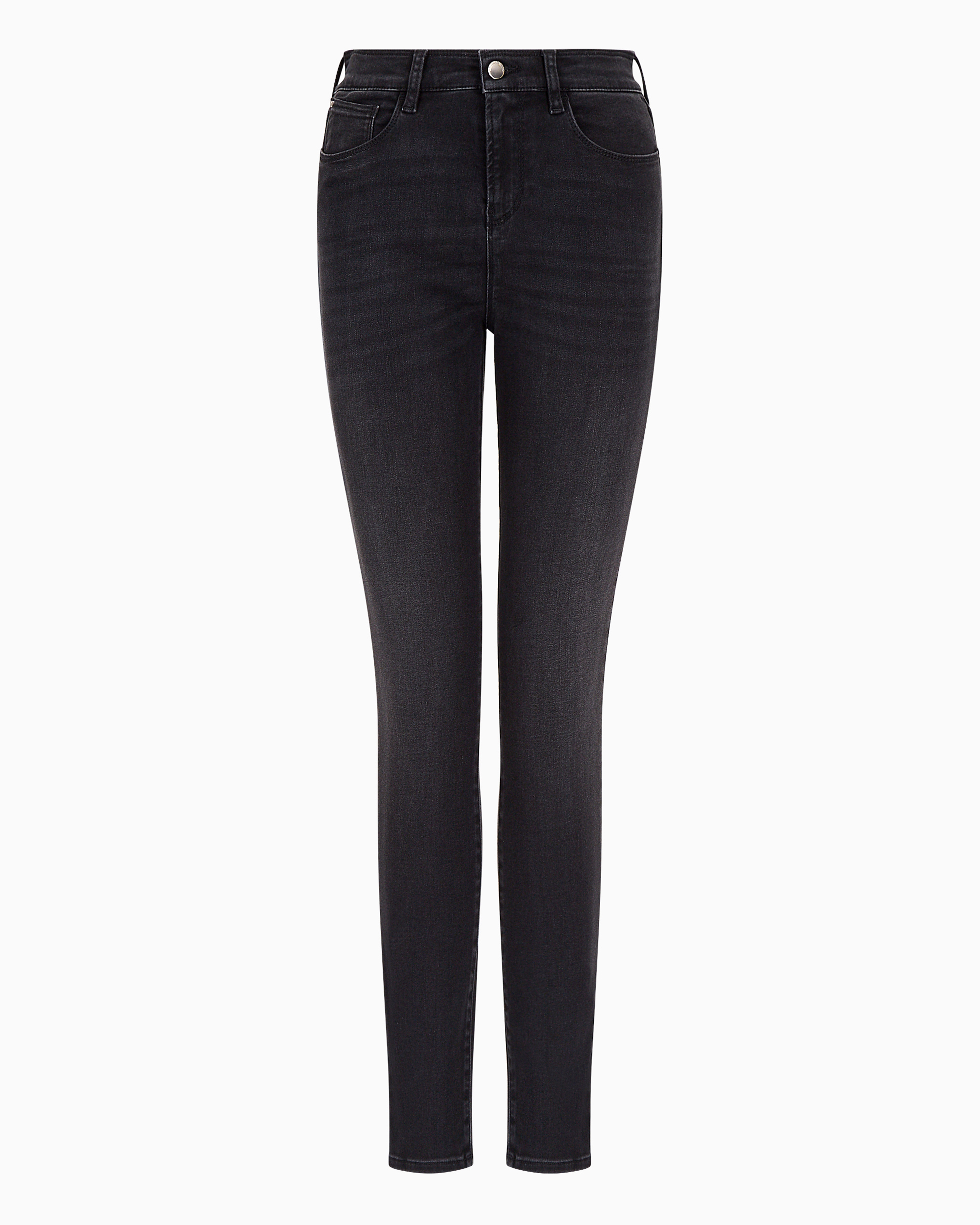 Emporio Armani Official Store J20 High-waisted Super Skinny-fit Stonewashed Comfort-denim Jeans In Dark Gray