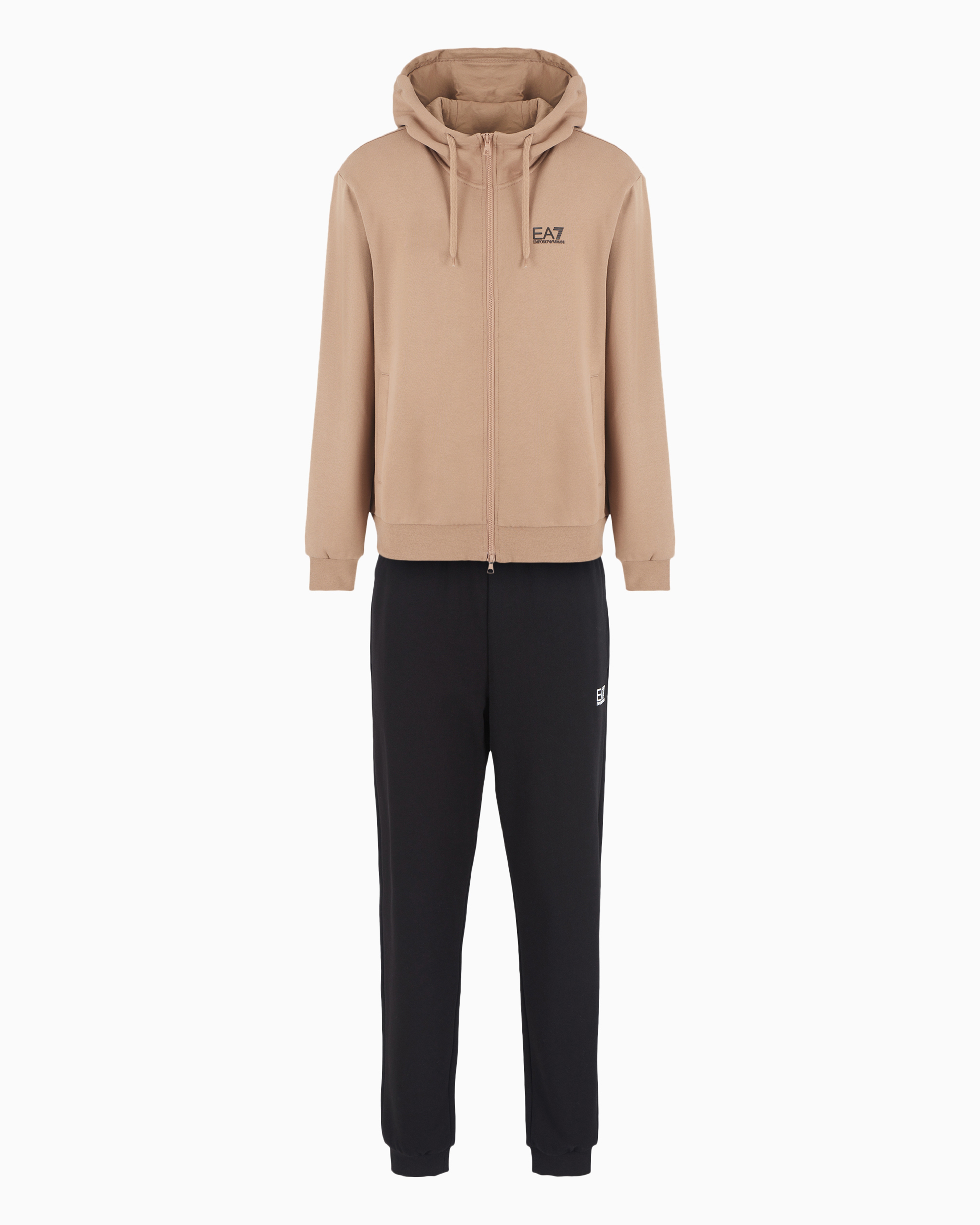 Ea7 Official Store Core Identity Cotton-blend Hooded Tracksuit In Brown