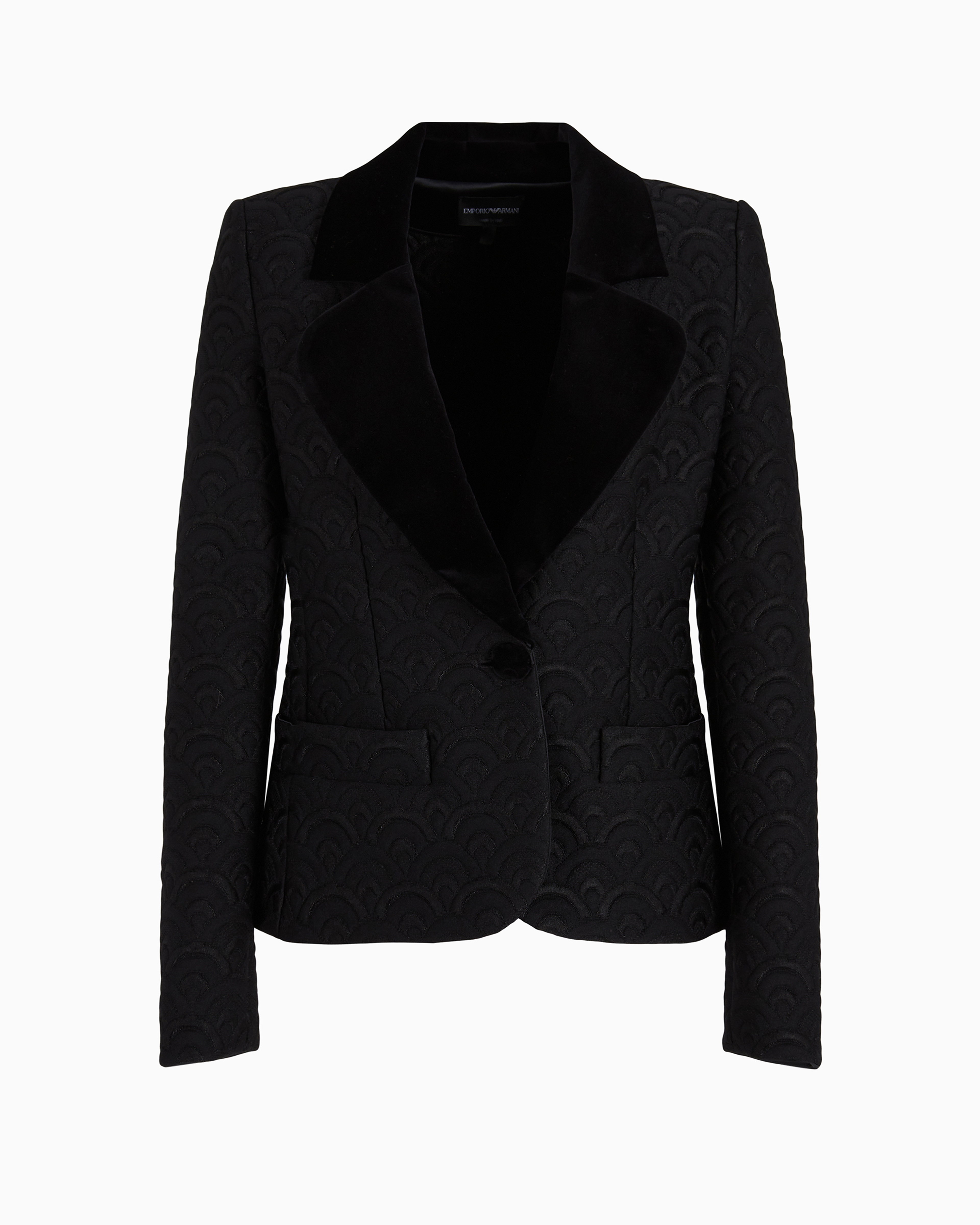 Emporio Armani Single-breasted Jacket With Quilted Pattern And Velvet Lapels In Black