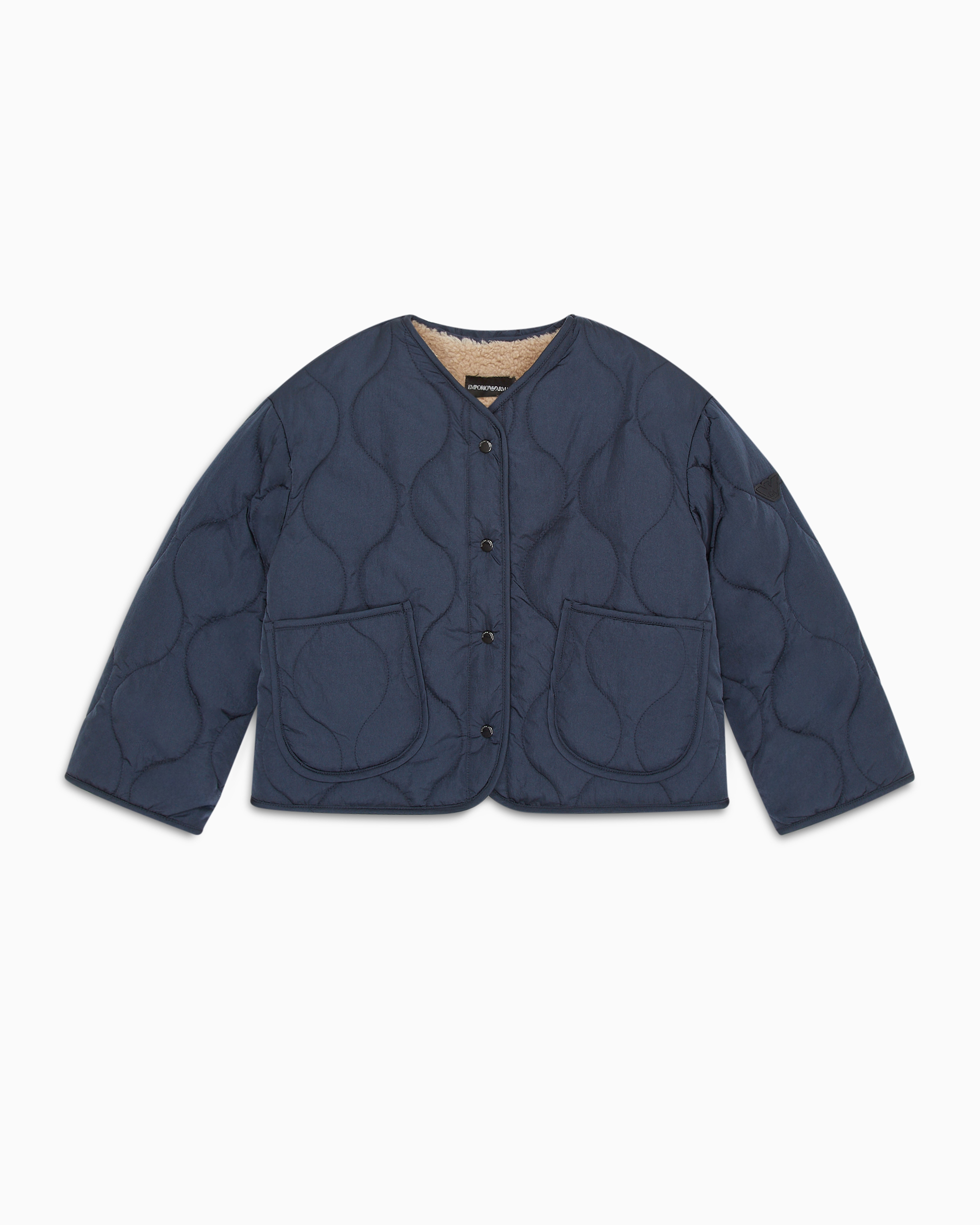 Emporio Armani Official Store Quilted Blouson With Teddy-effect Lining In Navy Blue