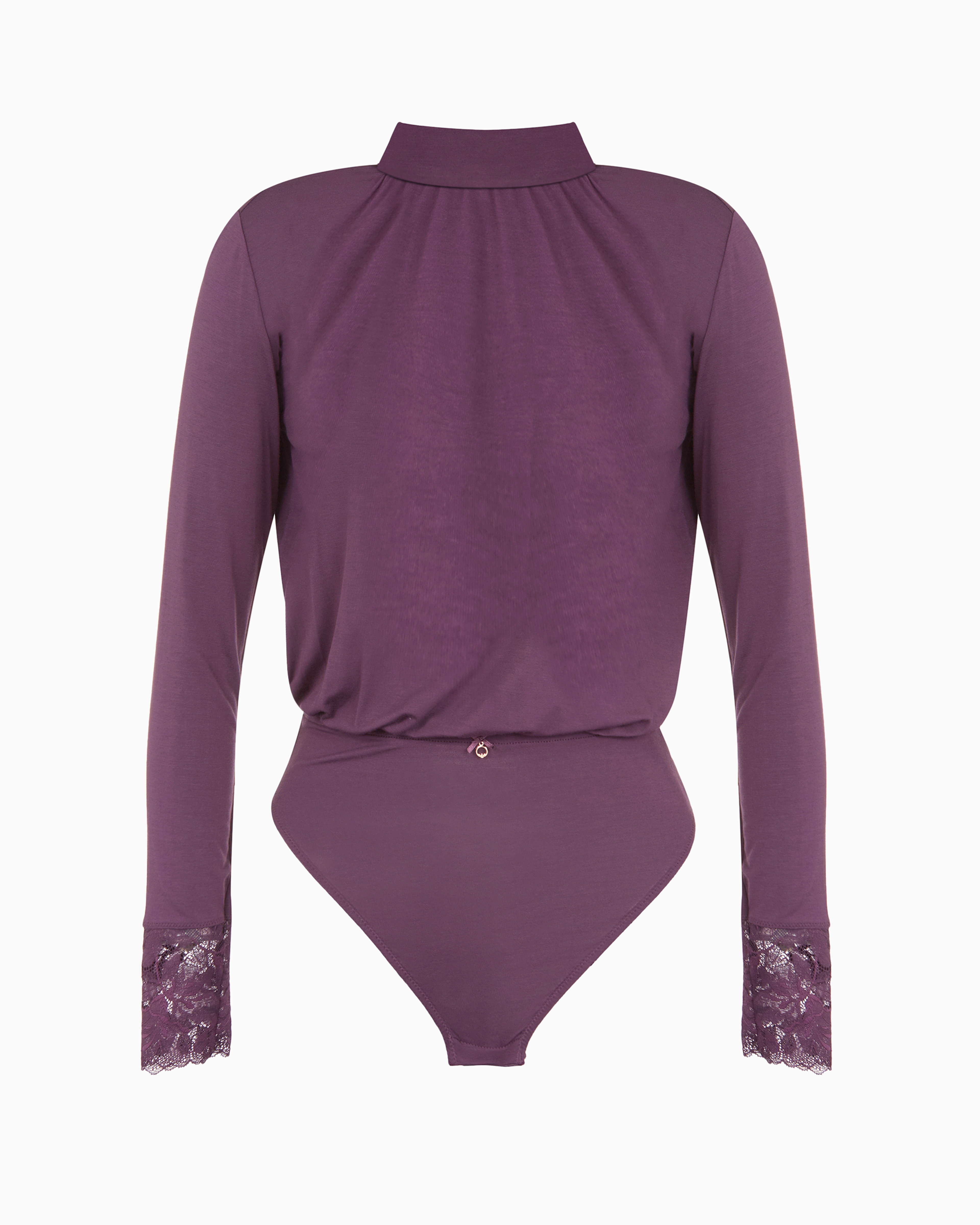 Shop Emporio Armani Asv Loungewear-body Mit Stehkragen Aus Zertifizierter Dreamy Lace Viskose In Violett