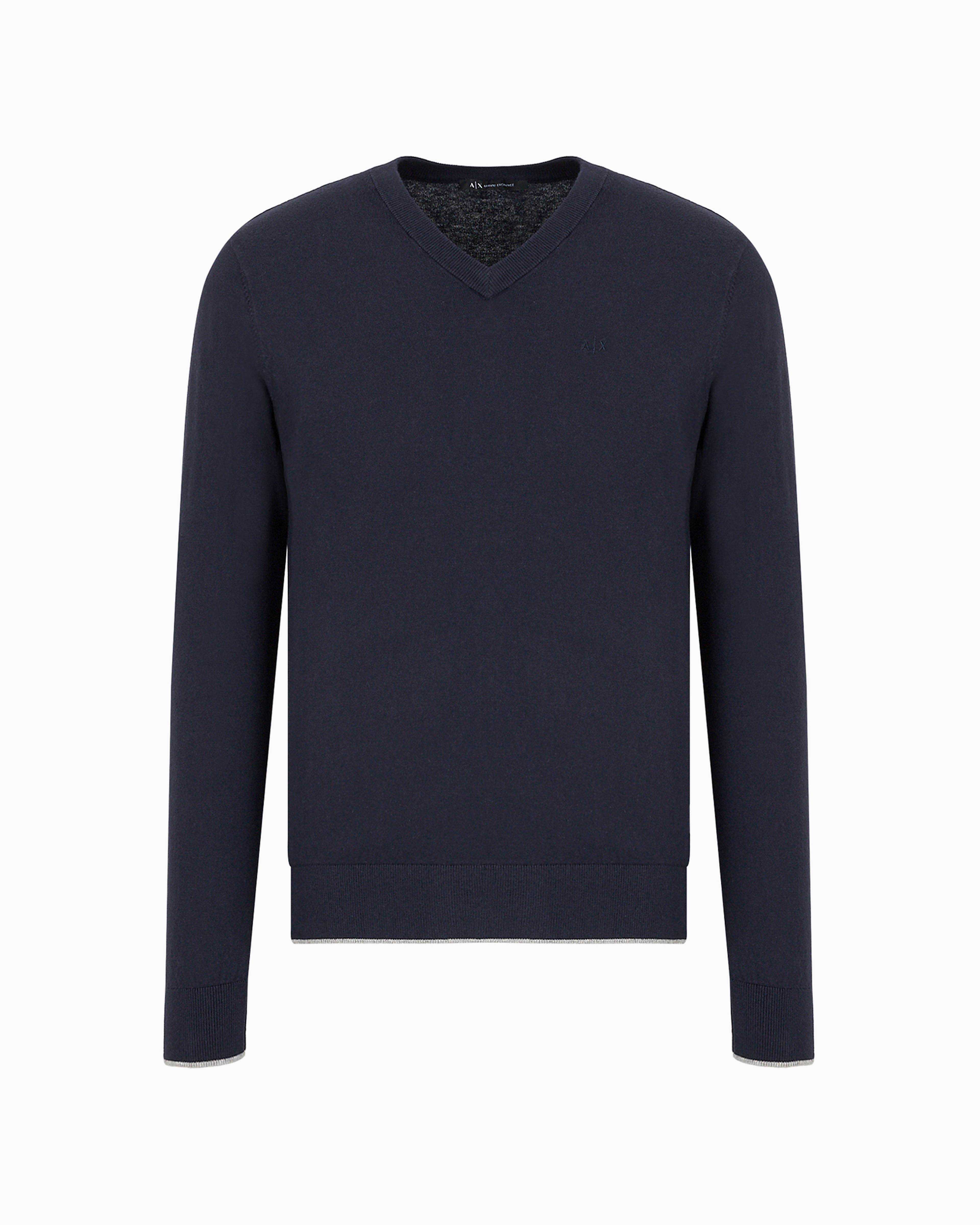 Shop Armani Exchange Asv Cotton V-neck Sweater In Navy Blue