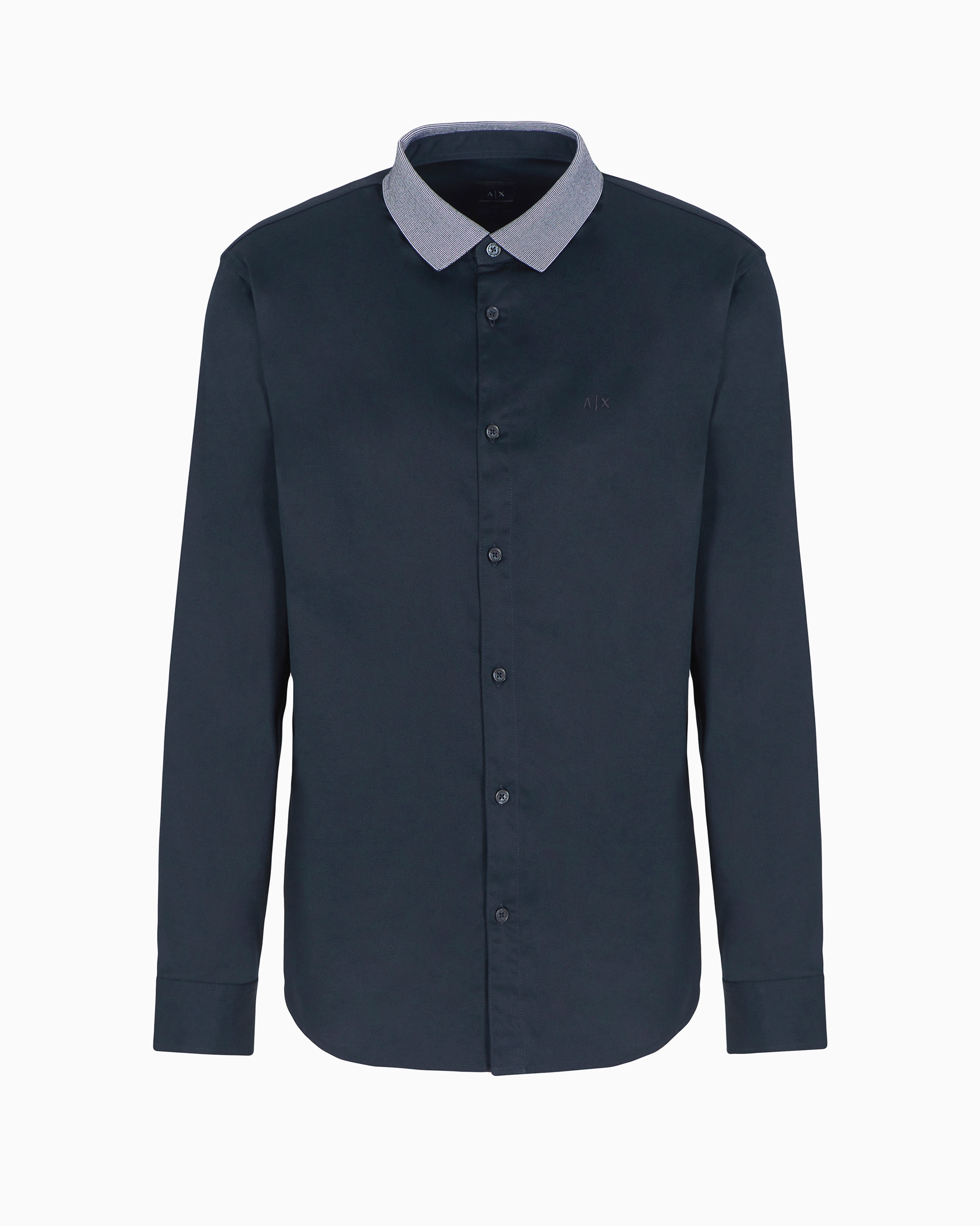 Shop Armani Exchange Slim Fit Shirt In Stretch Cotton Poplin In Navy Blue