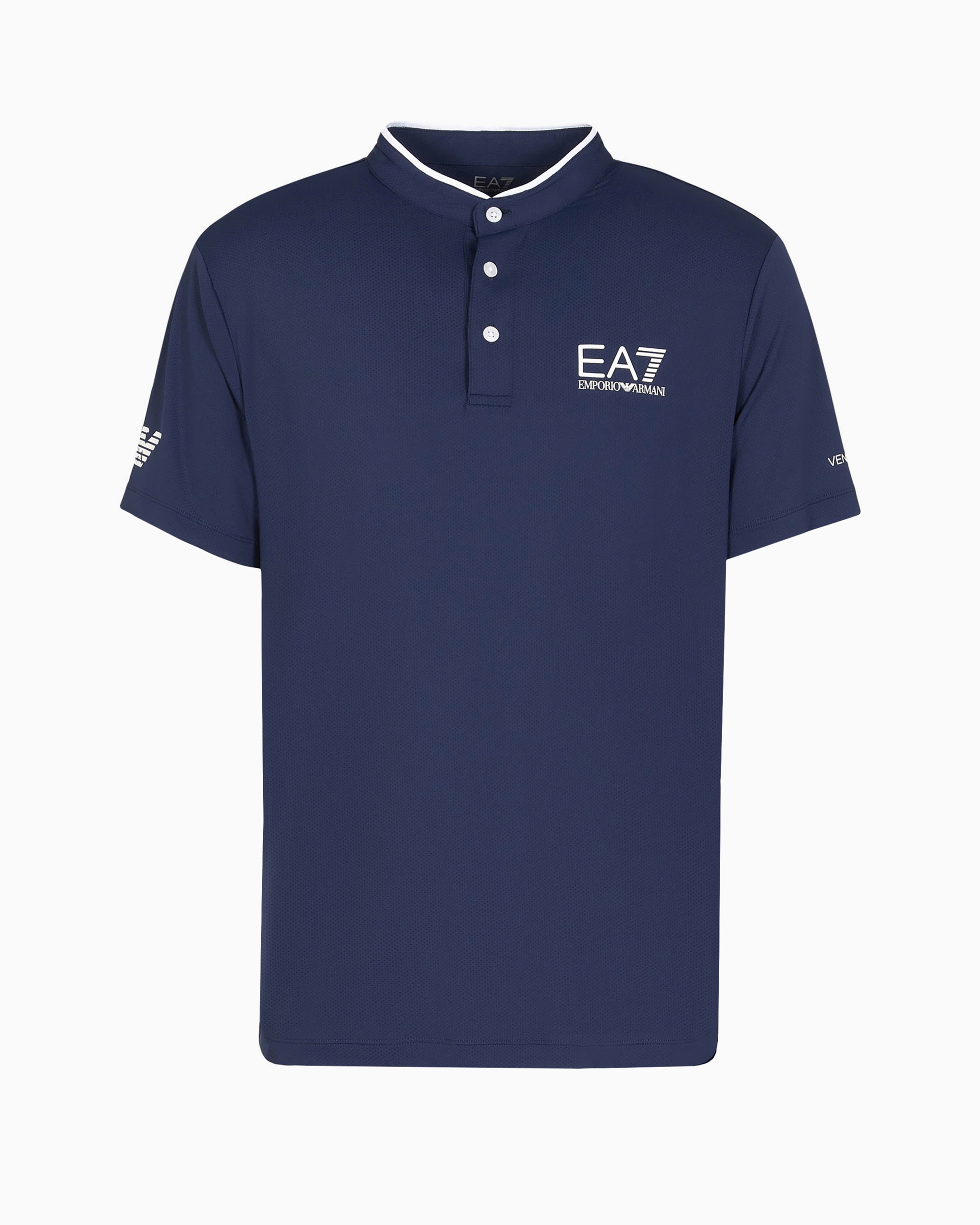 Emporio Armani Tennis Pro Grandad-collar Polo Shirt In Ventus7 Technical Fabric In Navy Blue