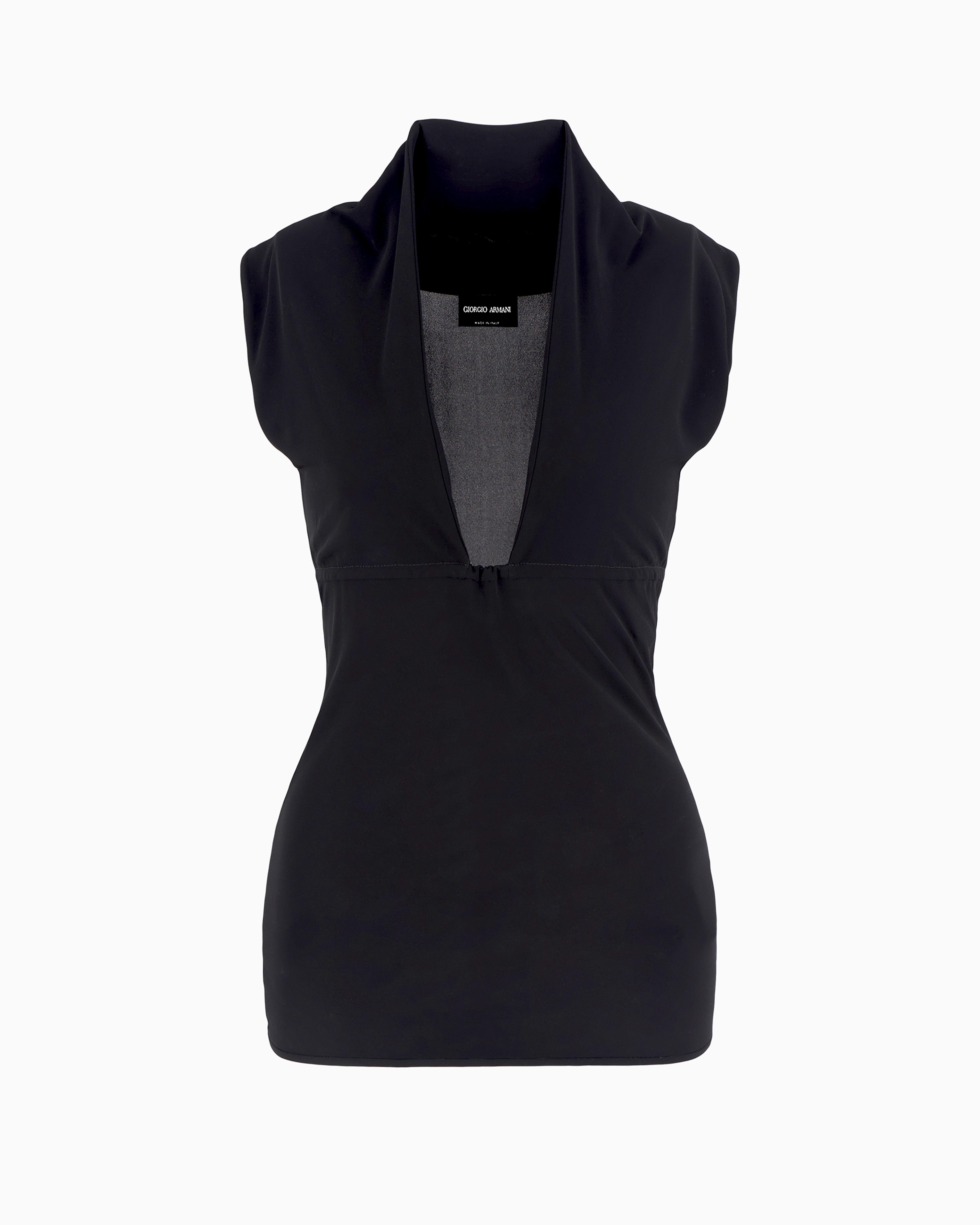 Giorgio Armani Asv Crêpe Viscose Jersey Short-sleeved Top In Noir