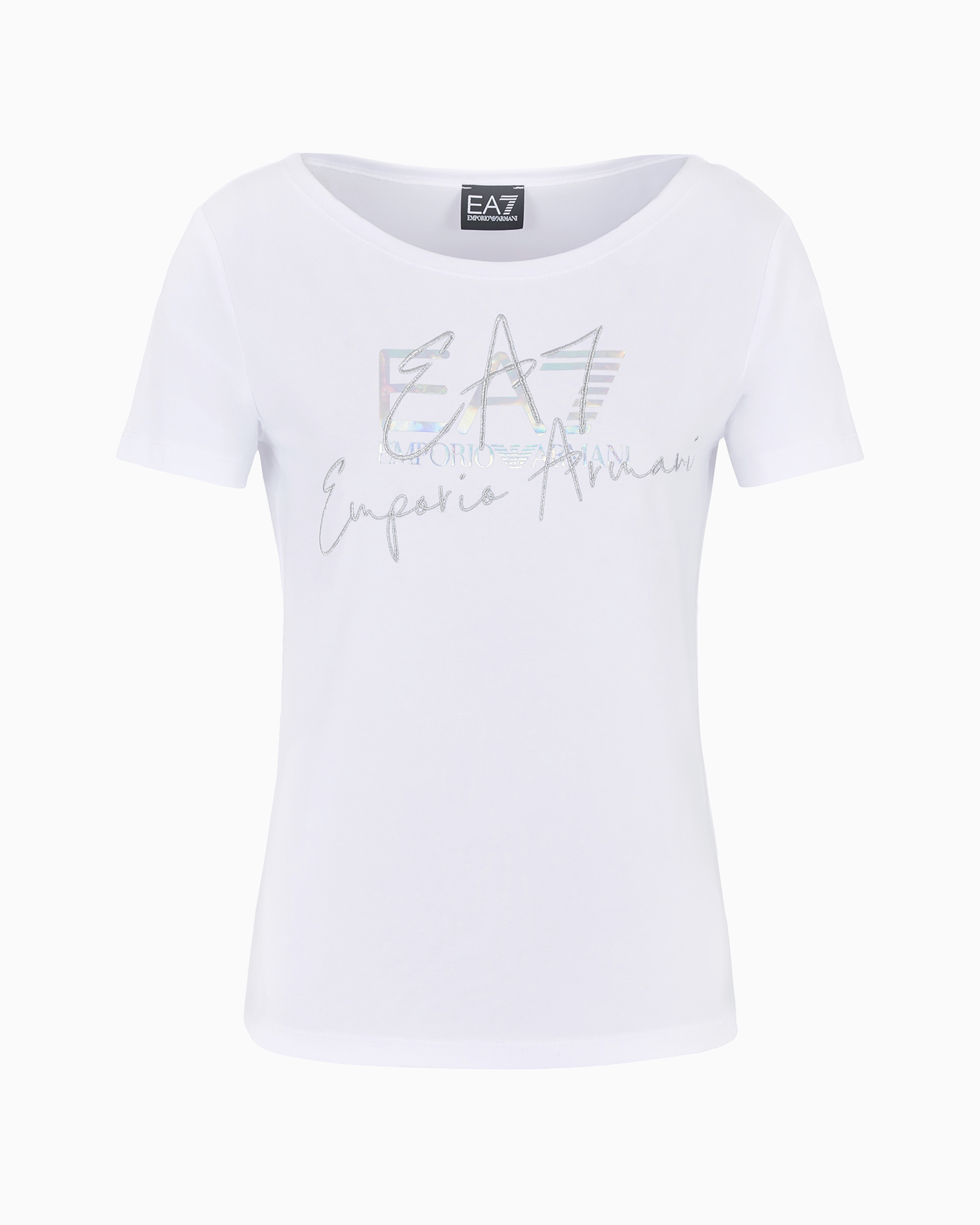 Ea7 Official Store Logo Series T-shirt Mit Rundhalsausschnitt Aus Baumwollstretch In Weiss