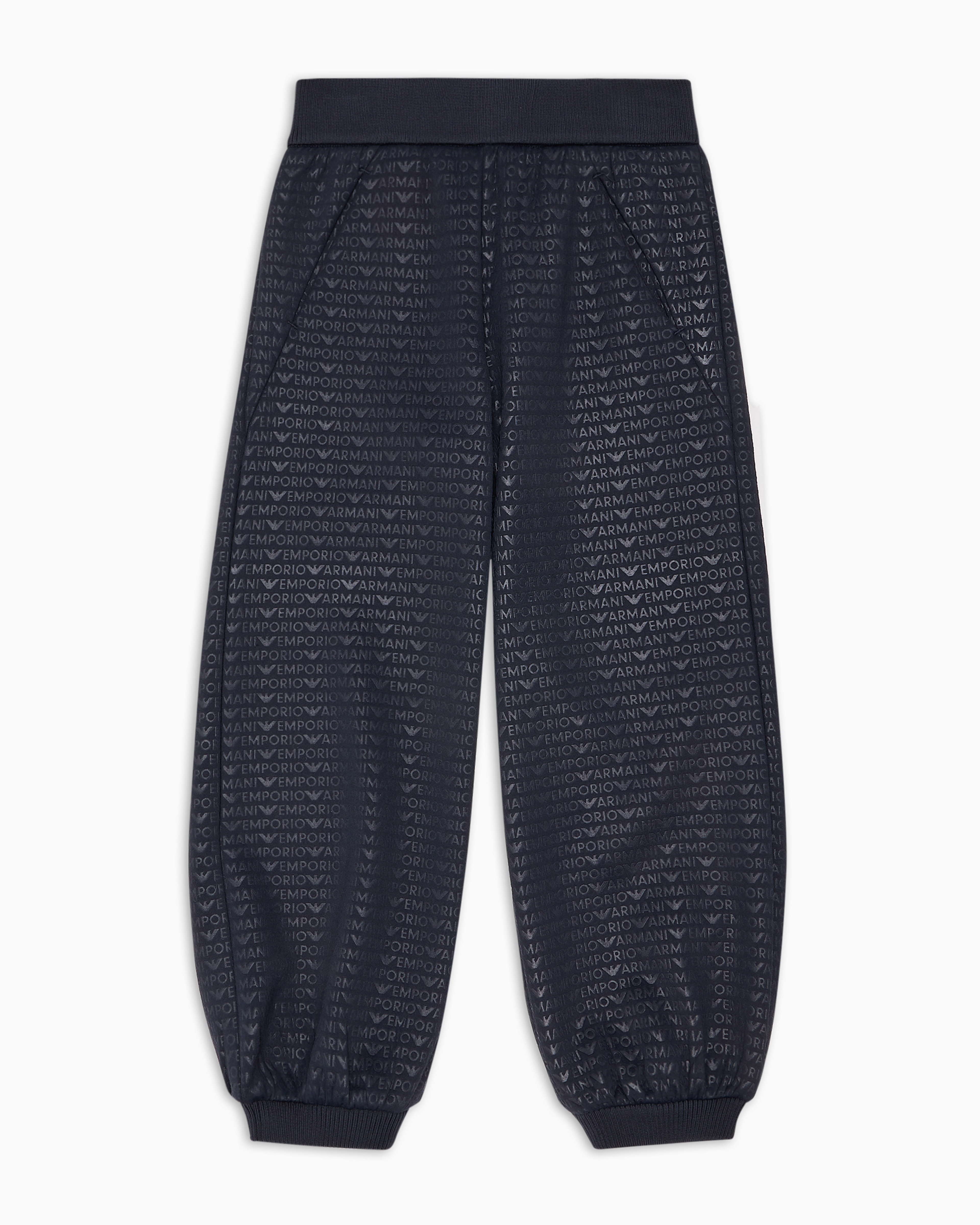 Shop Emporio Armani Comfort-fit Jersey Joggers With All-over Logo Lettering In Navy_blue