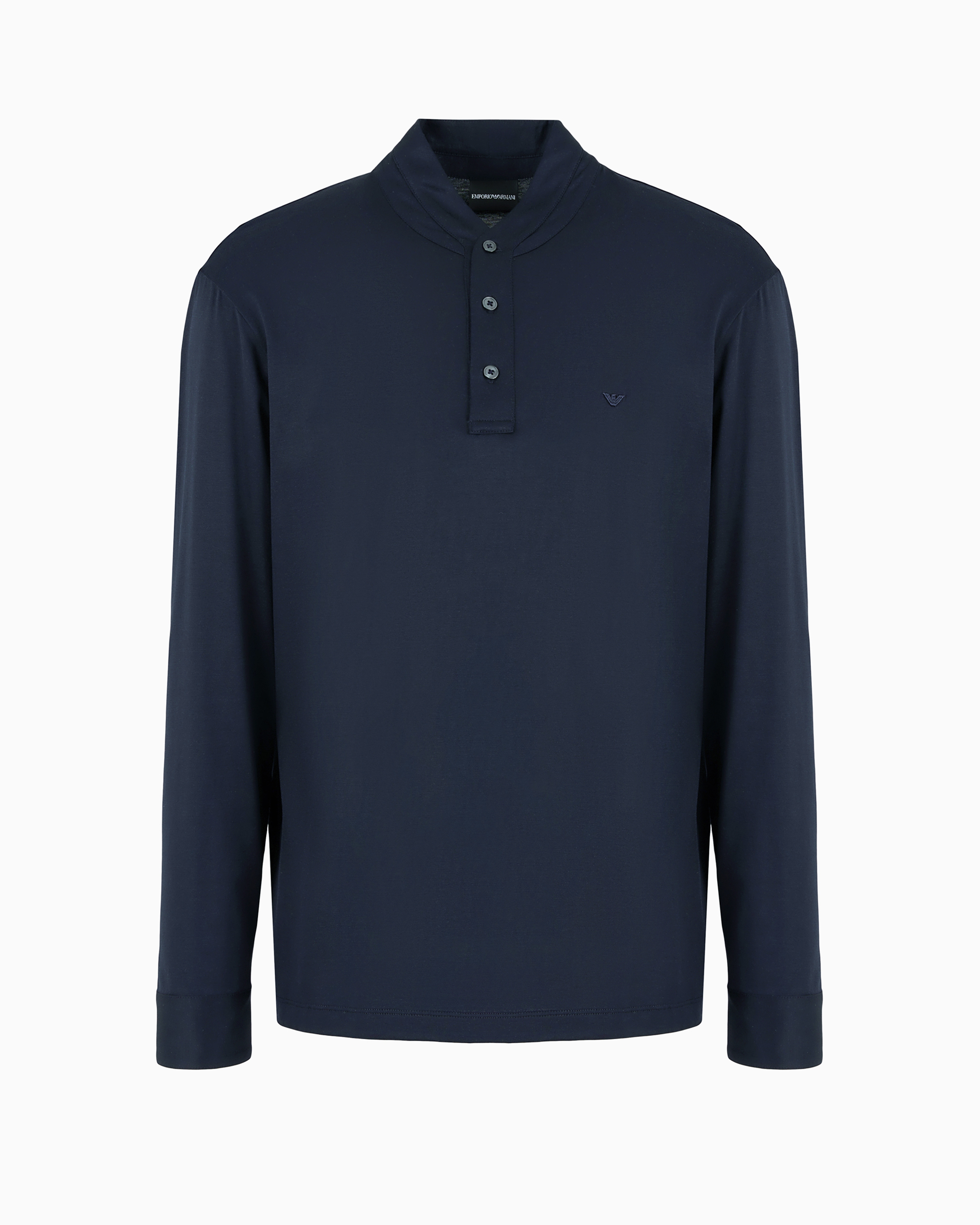 Emporio Armani Official Store Asv Lyocell-blend Jersey Polo Shirt With Henley Collar In Navy Blue