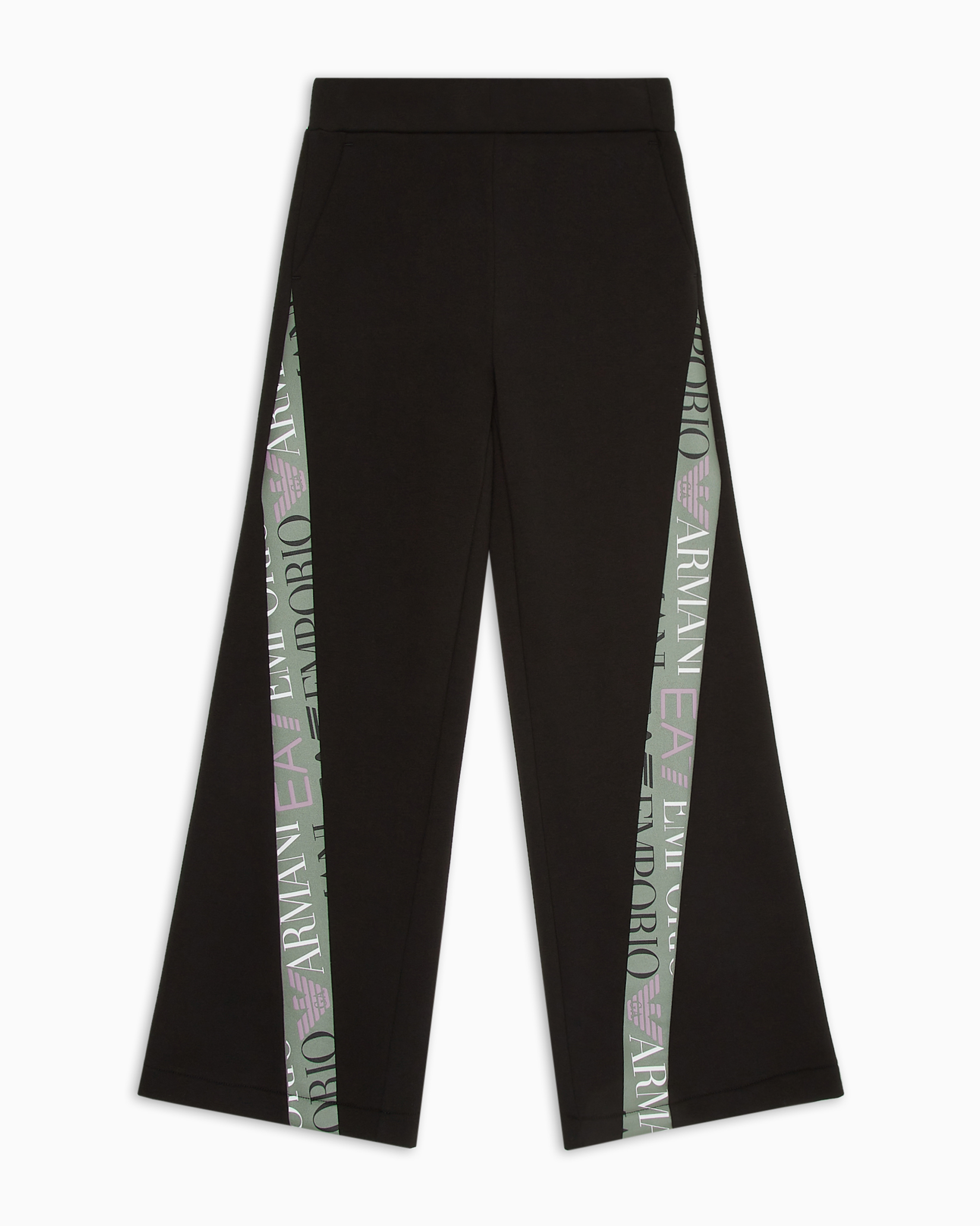 Ea7 Logo Series Girl Cotton Blend Trousers In Black