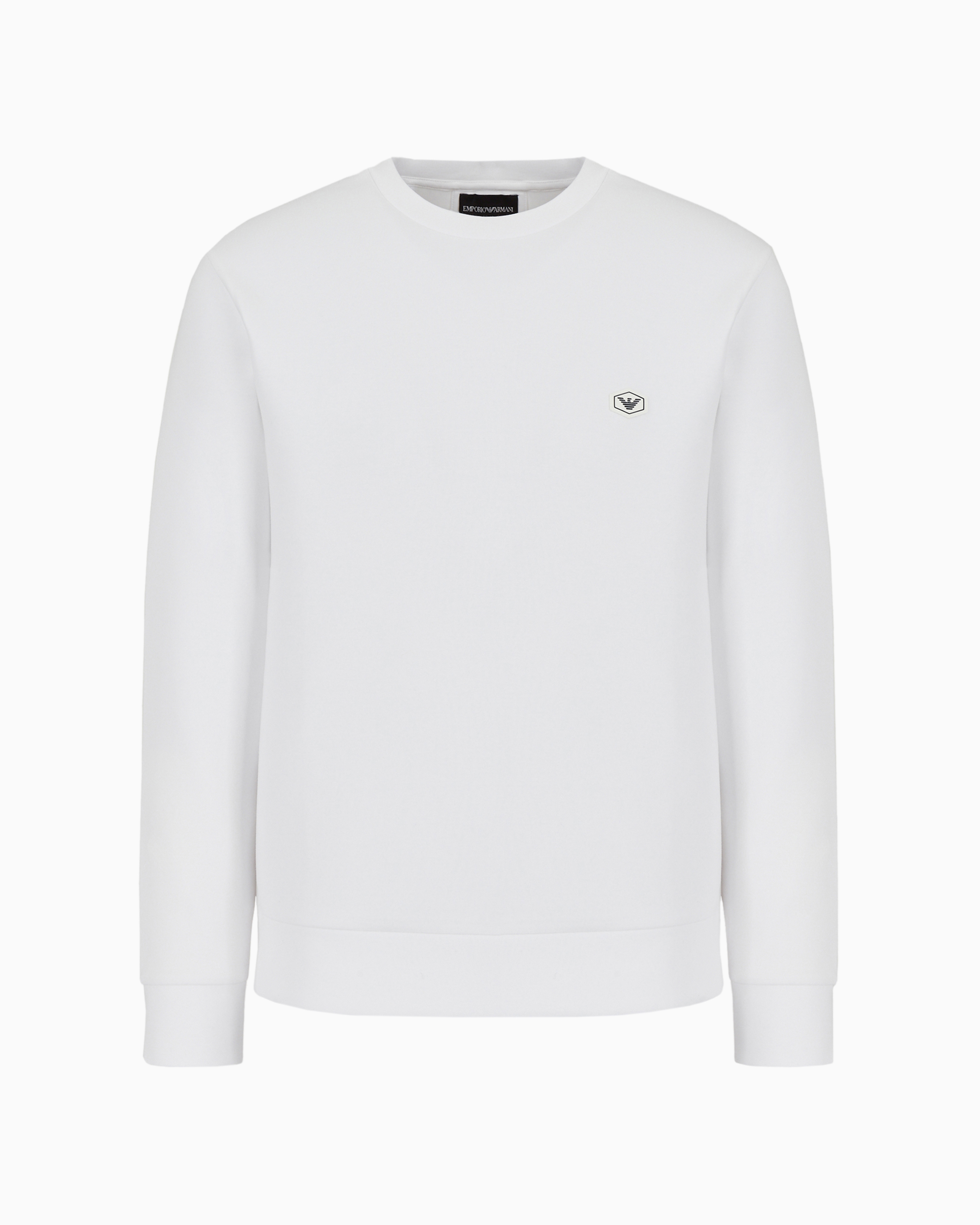 Emporio Armani Official Store Crew-neck Sweatshirt With Micro Logo Patch In White