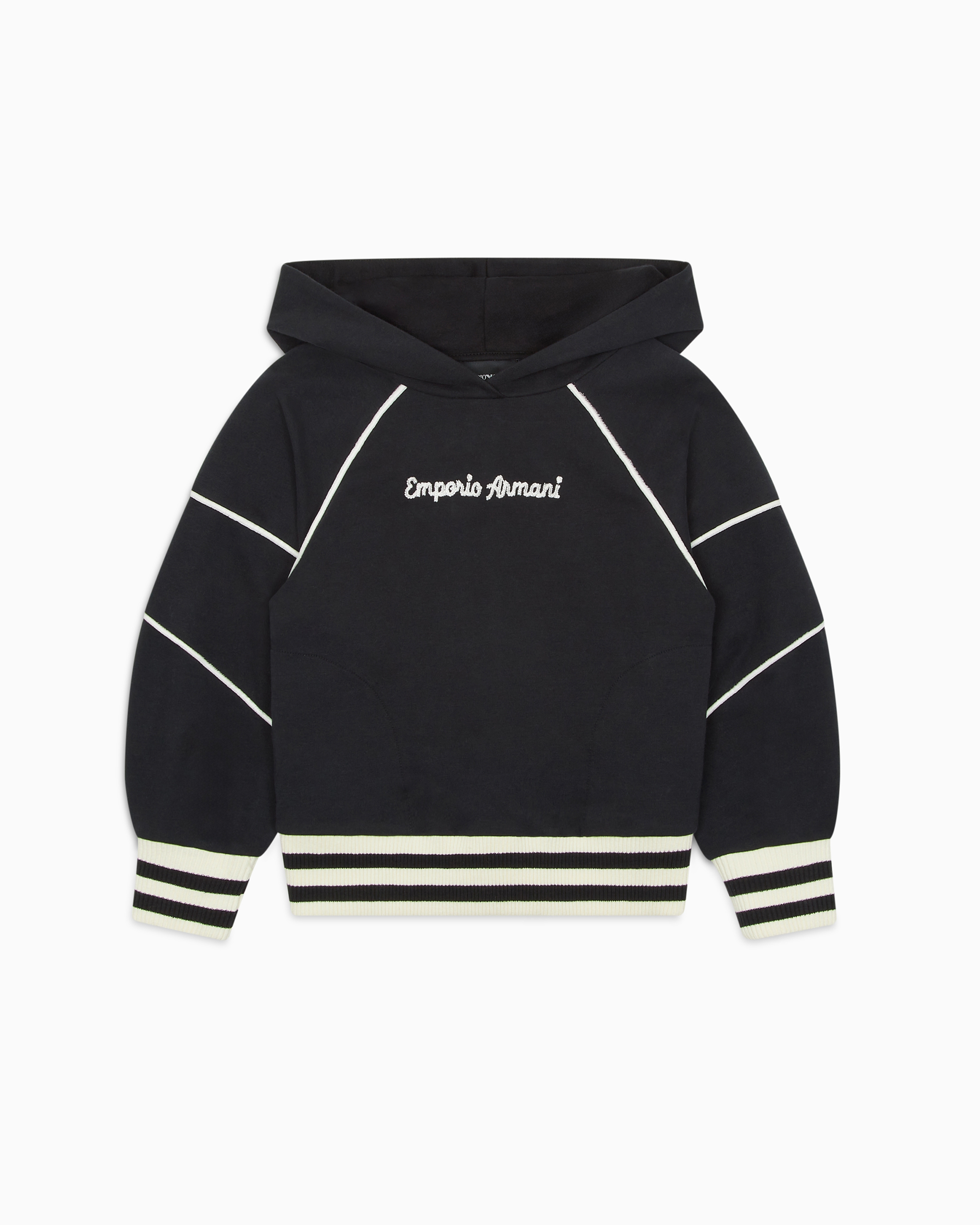 Shop Emporio Armani Comfort-fit, Hooded Sweatshirt In Jersey, With Piping And Logo Embroidery In Navy_blue