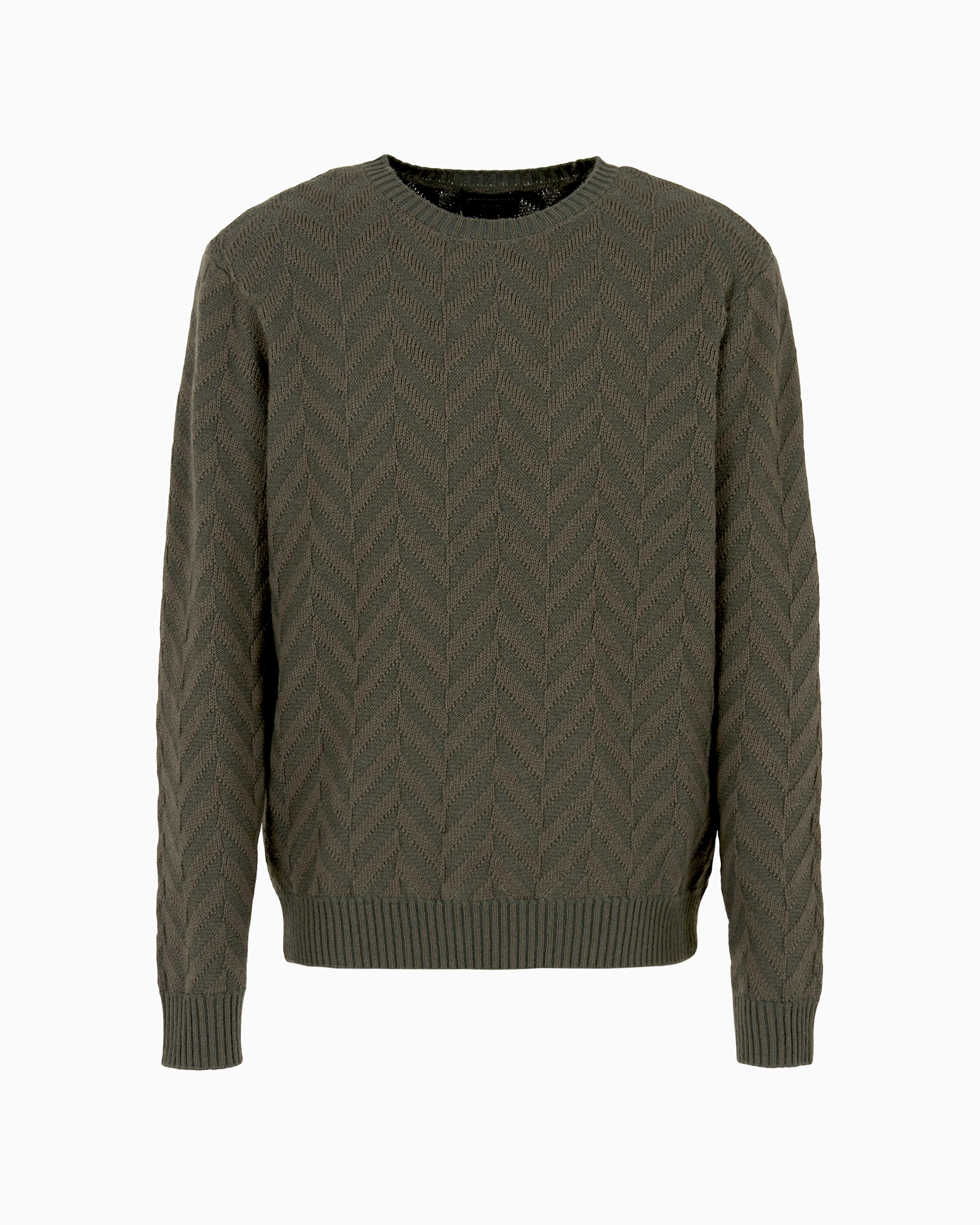 Emporio Armani Official Store Icon Virgin-wool Jumper With Two-tone Jacquard Chevron Motif In Vert Militaire