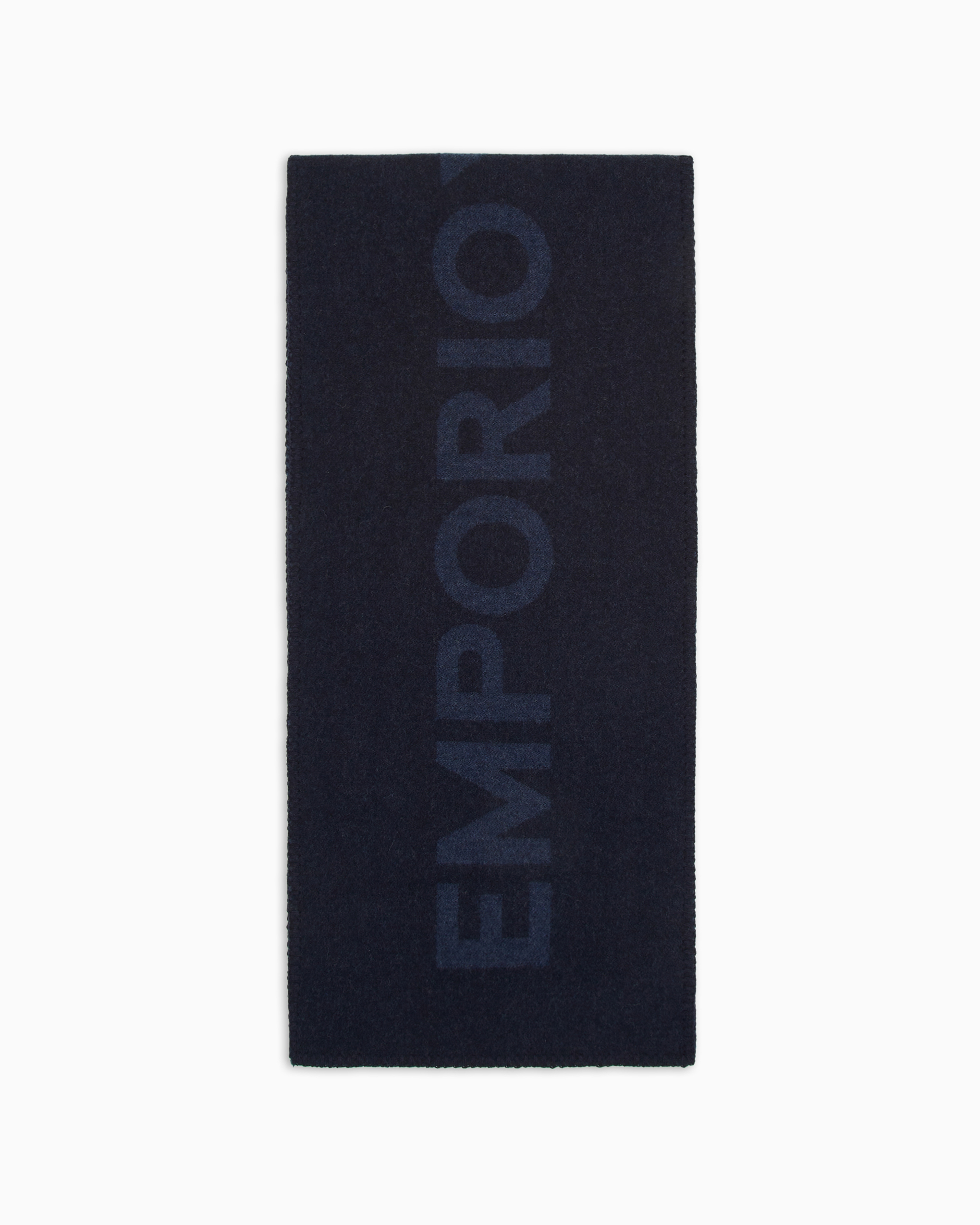 Shop Emporio Armani Wool Scarf With Oversized Logo In Navy Blue