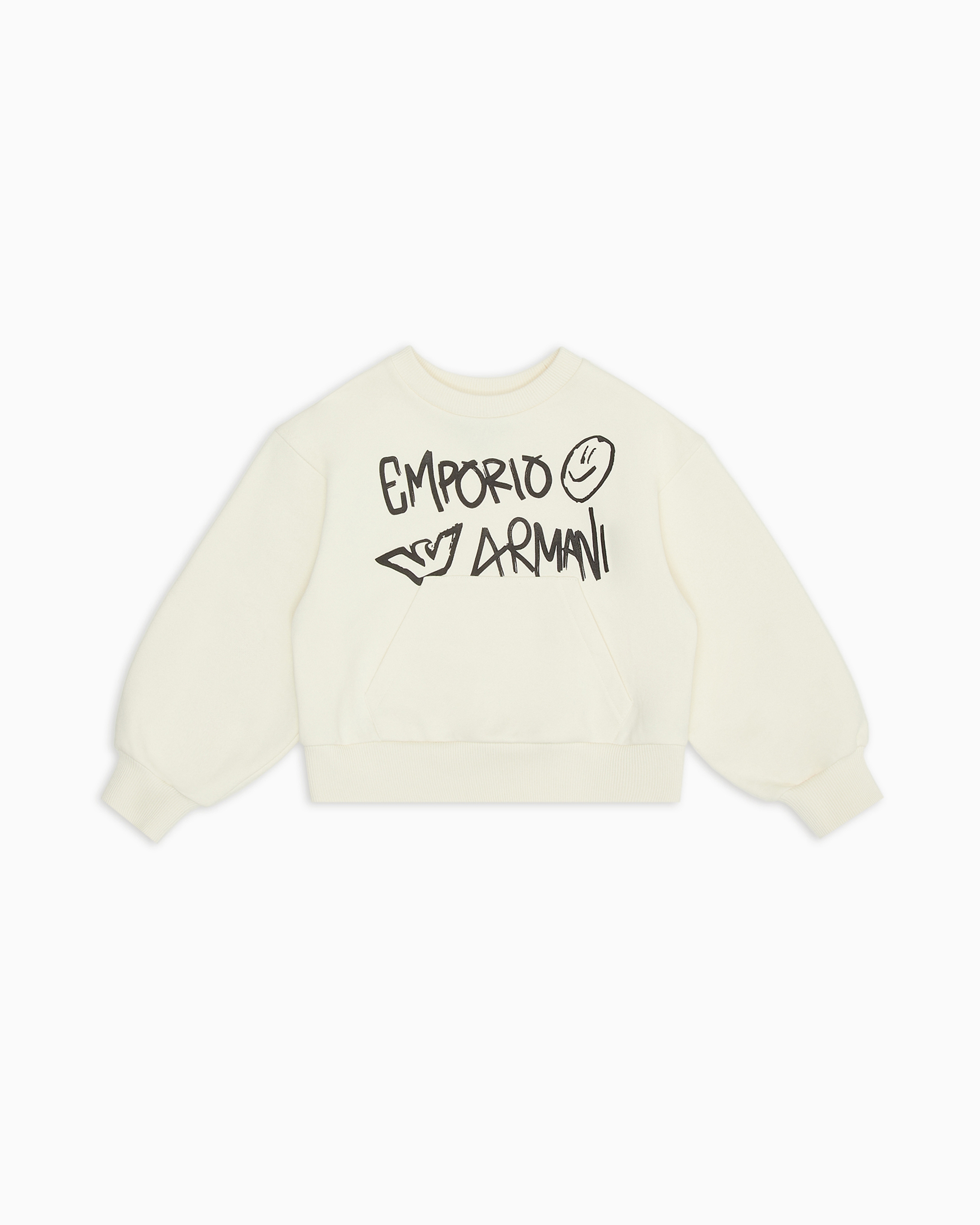 Emporio Armani Ea Crew Jersey Sweatshirt With Graffiti Logo Print In Beige