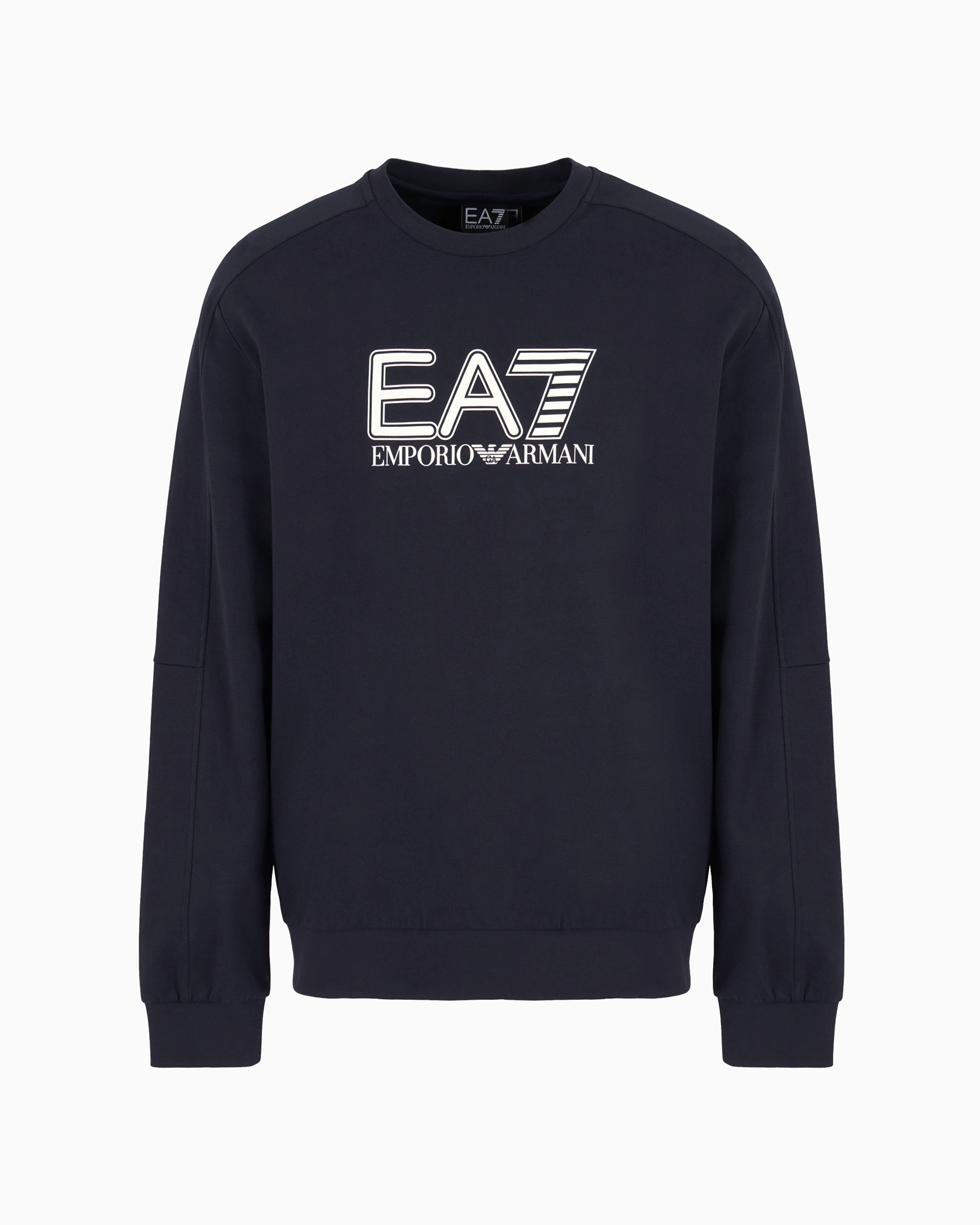 Ea7 Visibility Cotton Crew-neck Sweatshirt In Blue