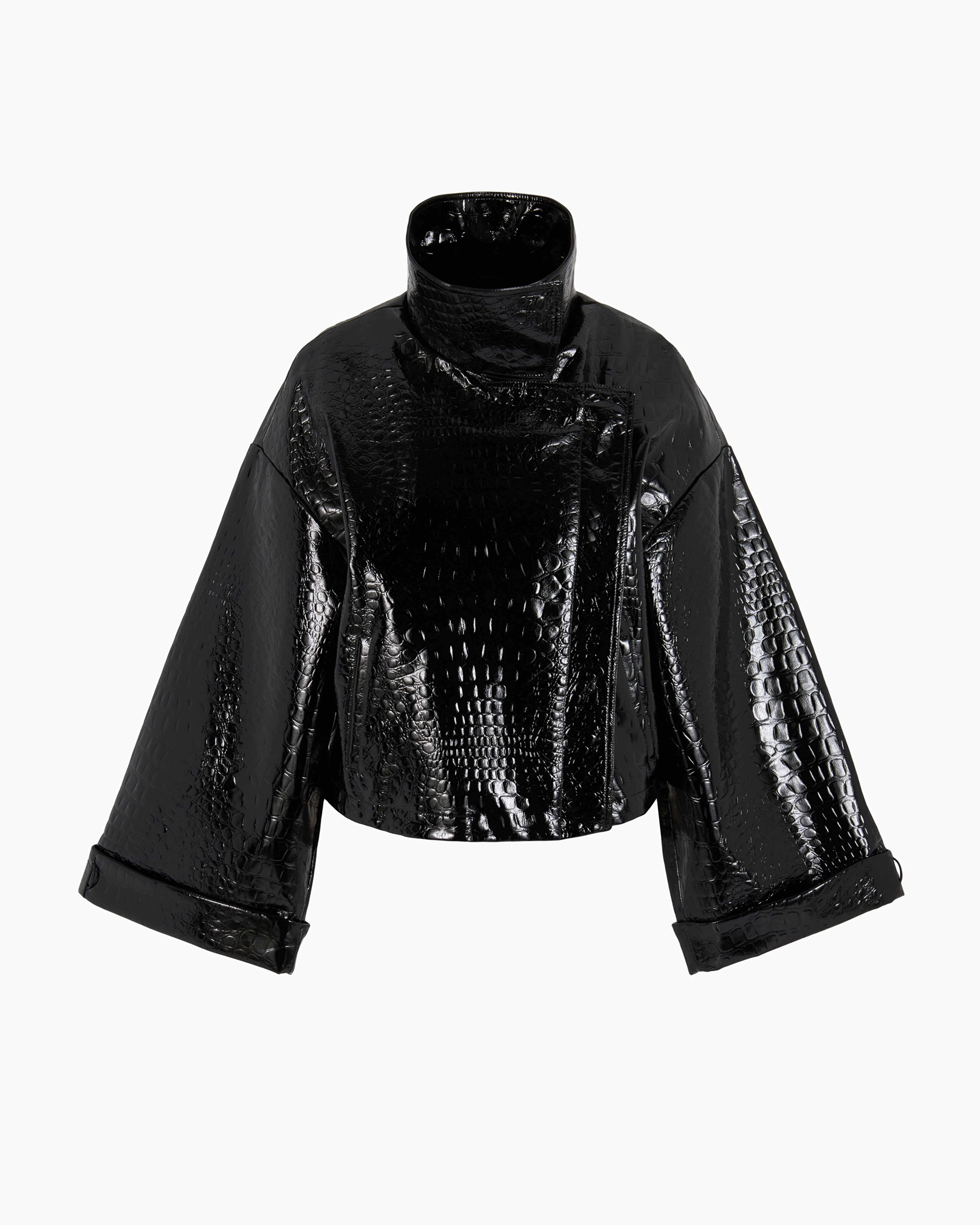 Emporio Armani Official Store Mock Croc Vinyl Blouson With Kimono Sleeves In Noir