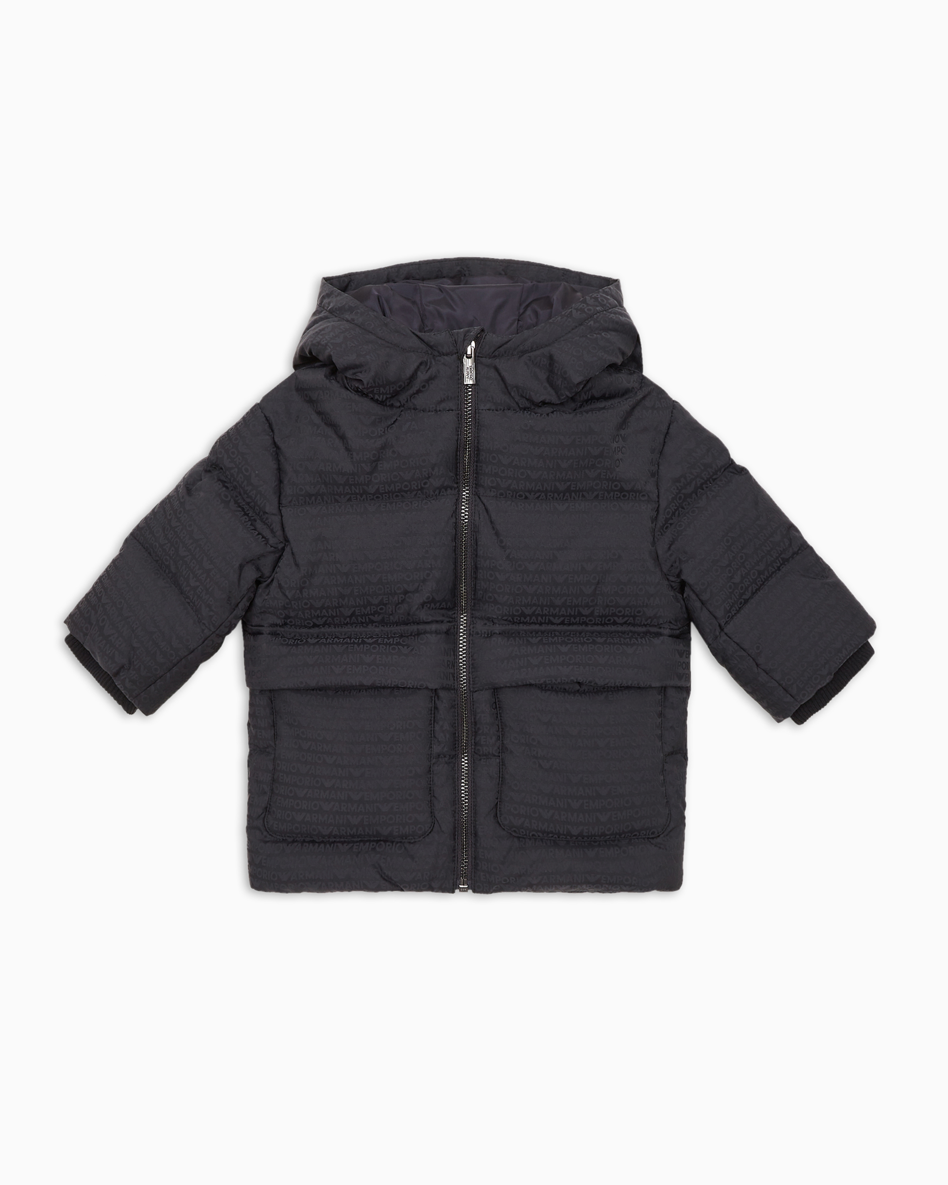 EMPORIO ARMANI ASV HOODED, QUILTED-NYLON PUFFER JACKET WITH LOGO LETTERING AND RECYCLED DOWN 