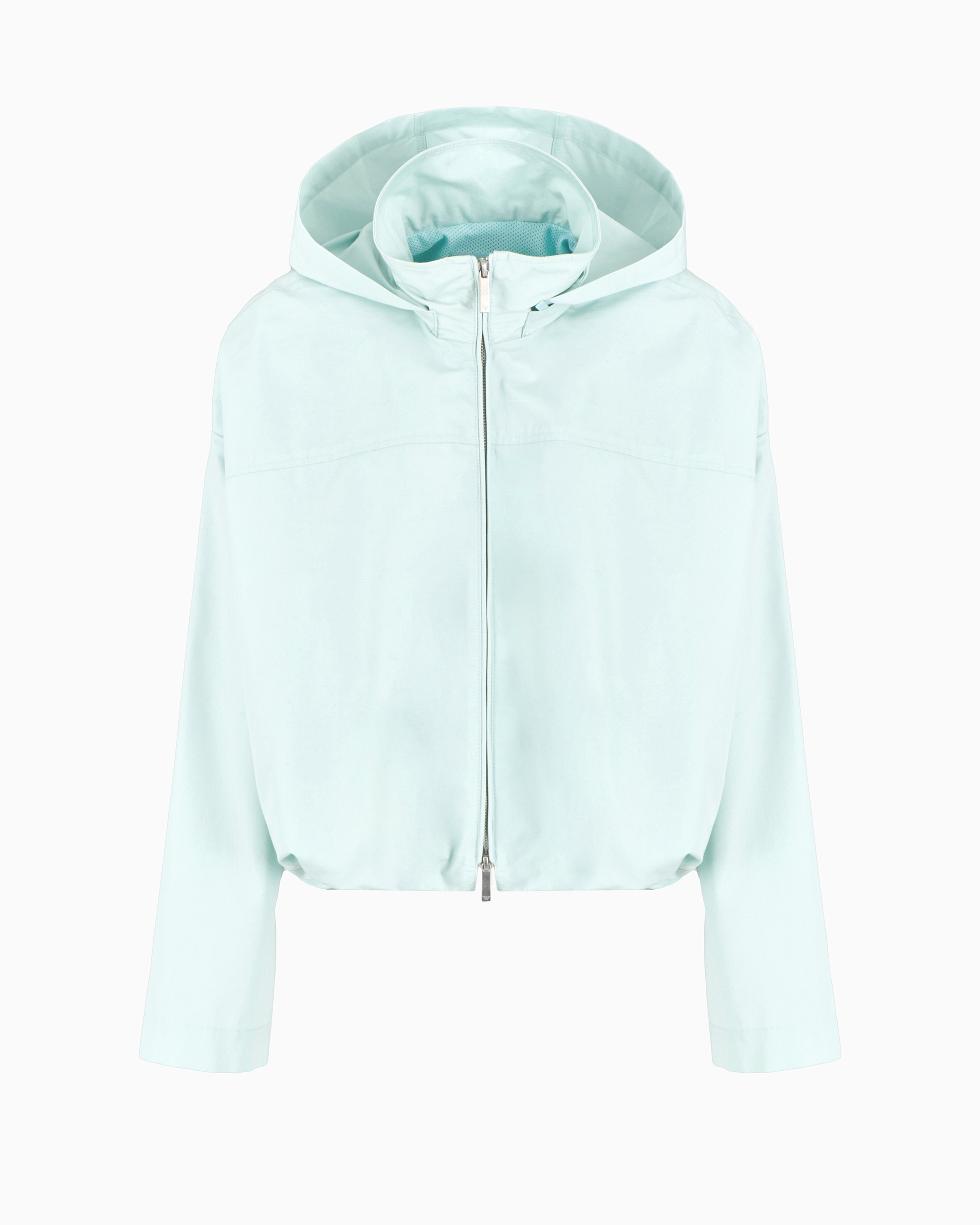 Emporio Armani Full-zip Blouson With Hood In Water-repellent Technical Cotton In Blue