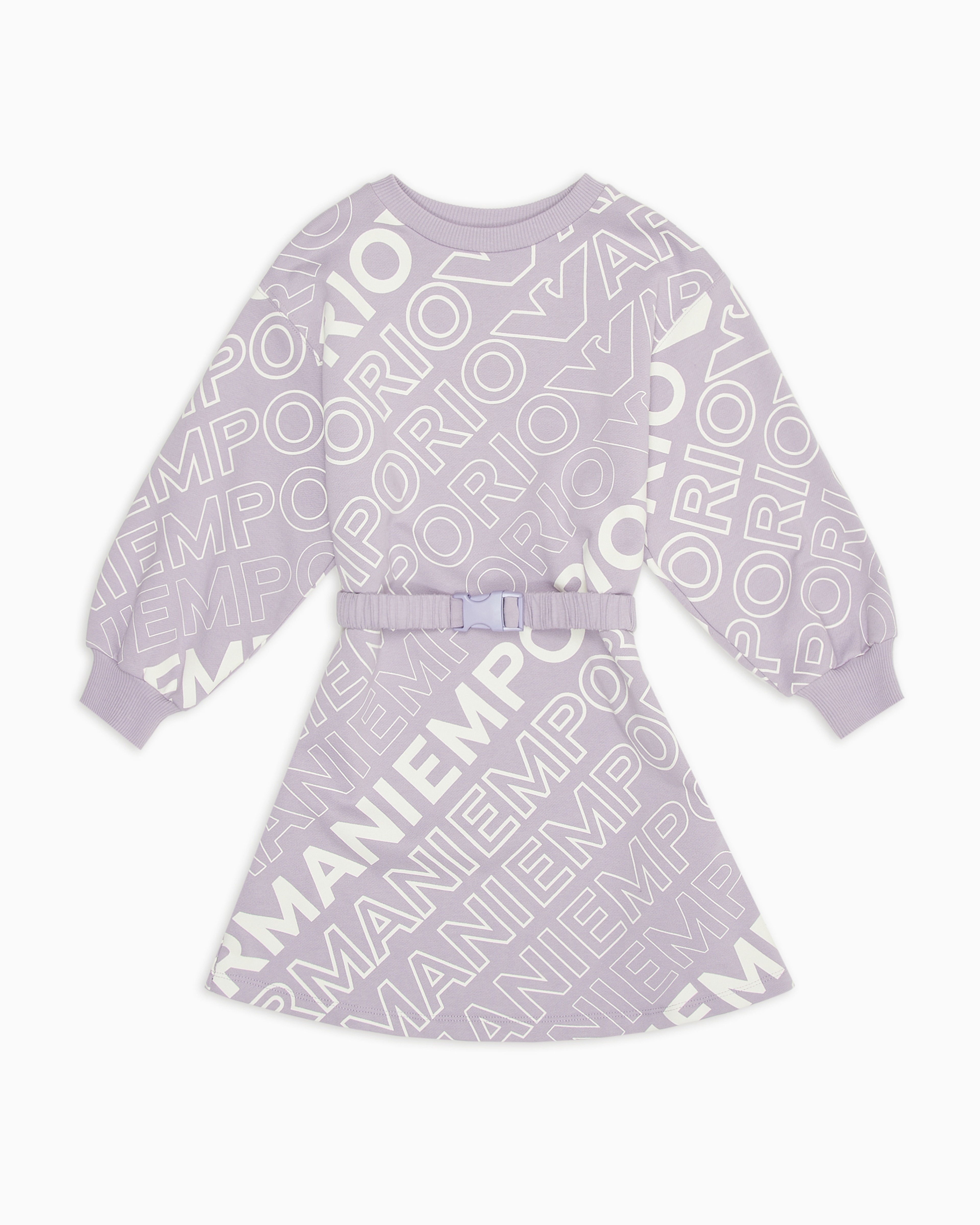 Shop Emporio Armani Ea Crew Jersey-fleece Dress With Belt And All-over Lettering In Purple