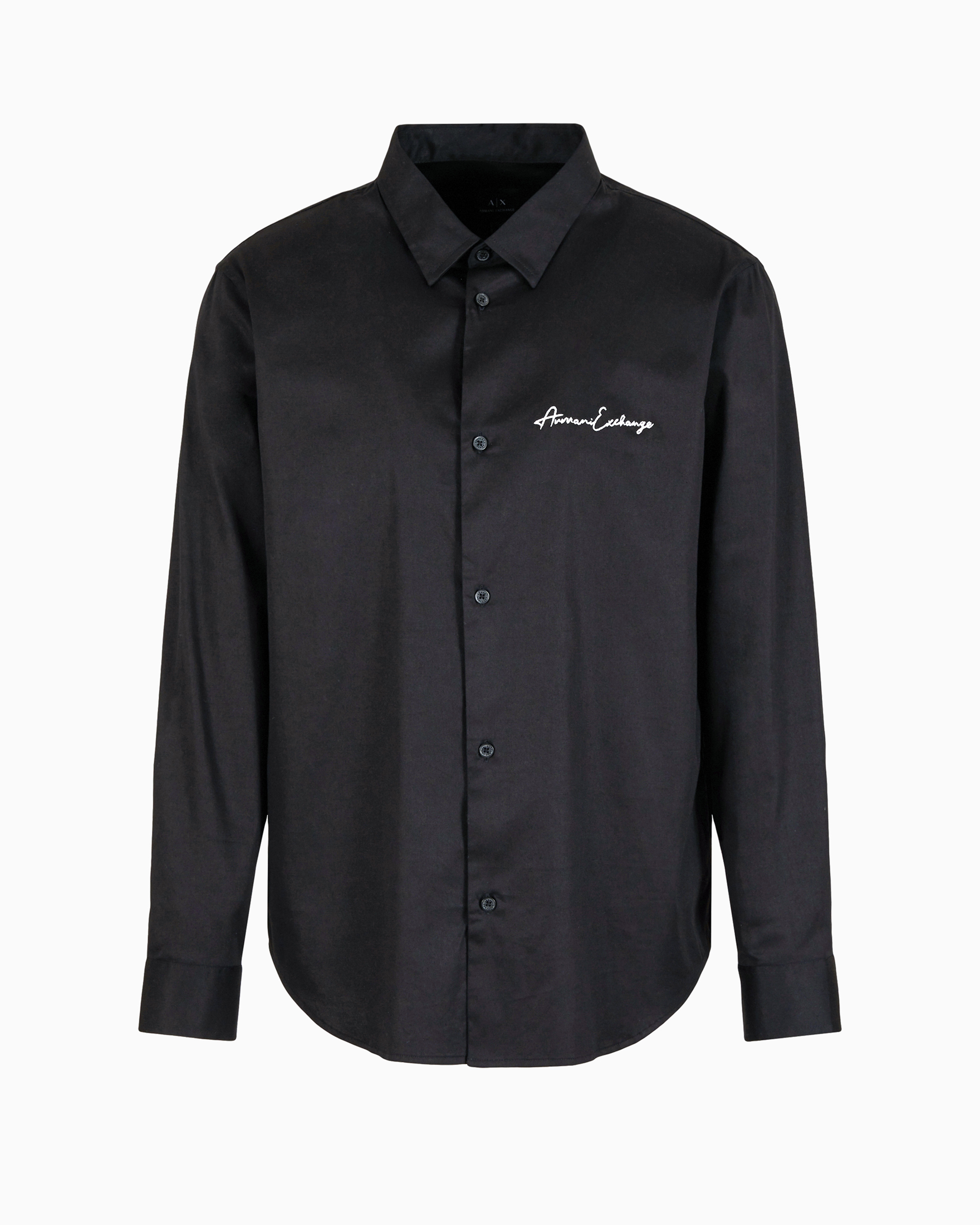 Armani Exchange Official Store Regular Fit Shirt In Stretch Satin Cotton In Black